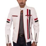 Zenith White Sheepskin Men's Racer Leather Jacket