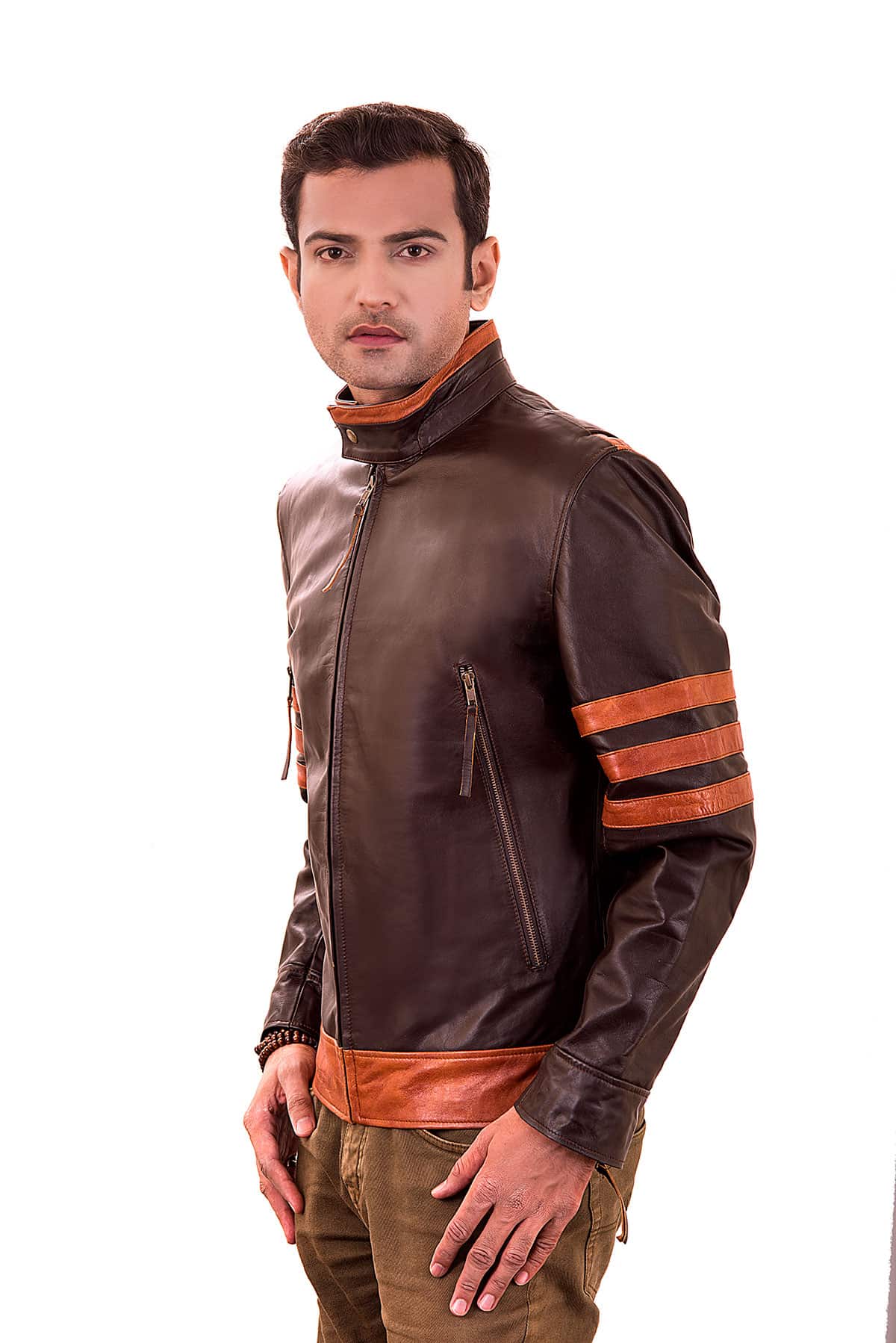 Trendz&ideas X-Men Origins Wolverine Brown w Tan Stripes Distressed Leather Jacket