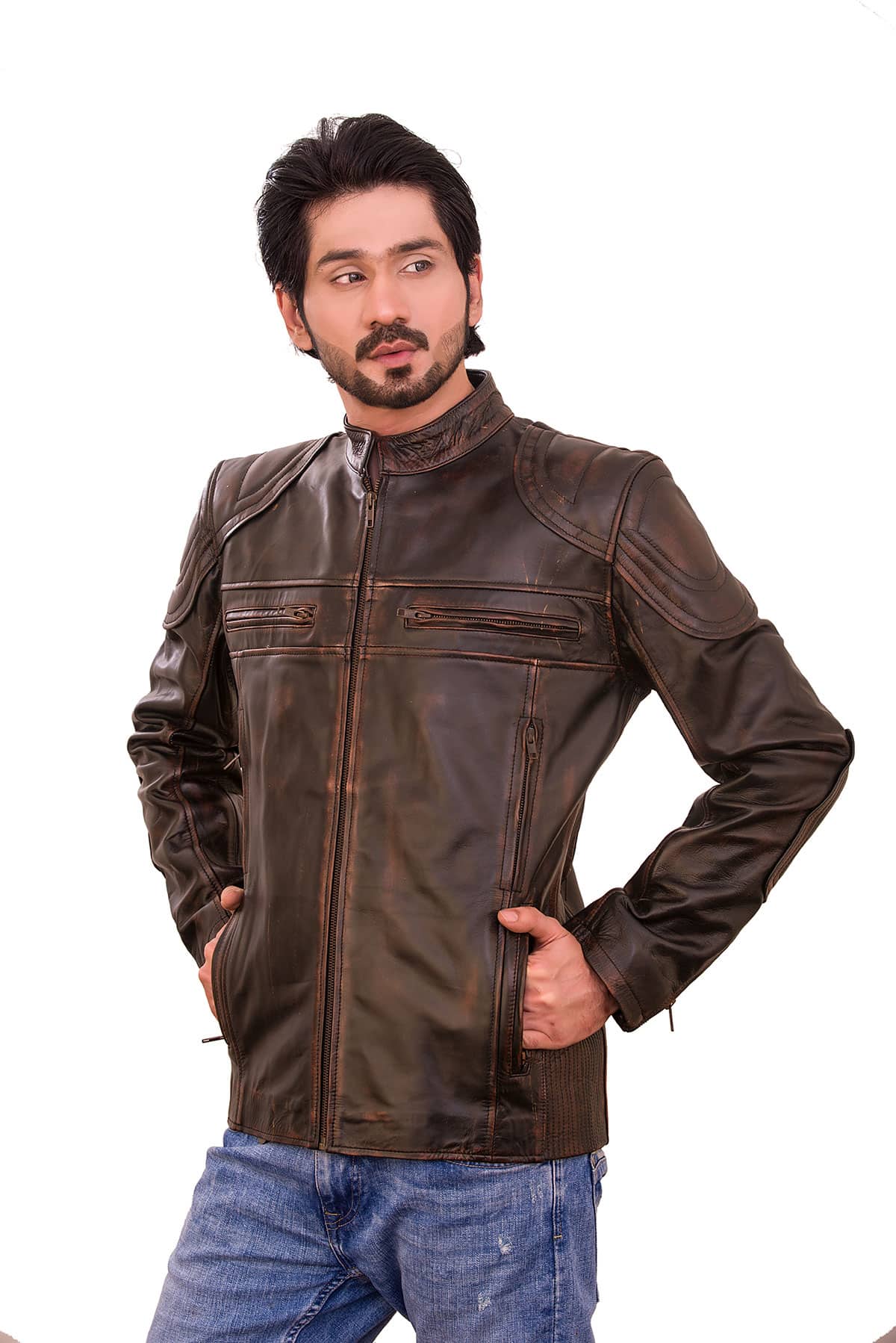 Thompson Leather Moto Jacket | Brown - XL