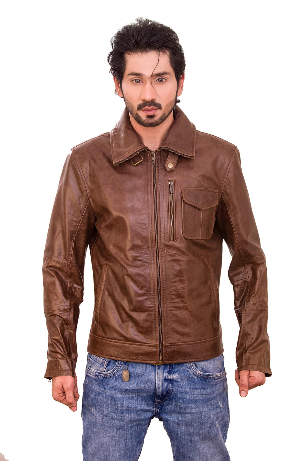 Men's 100% Real Brown Leather Classics Mirage Jacket