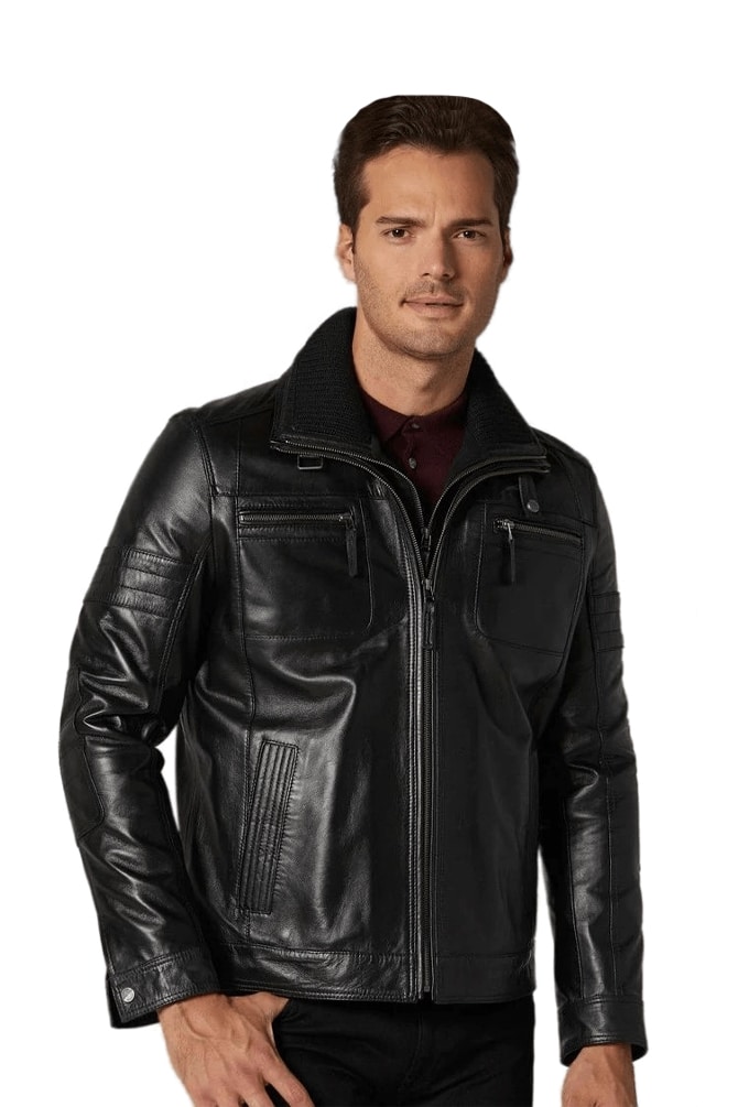 Hudson Men's 100 % Real Black Leather Classic Jacket