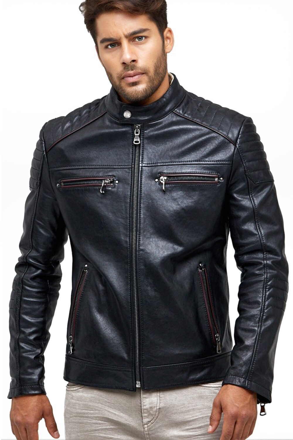 Men's Classic Leather Jacket in Black - Urban Fashion Studio