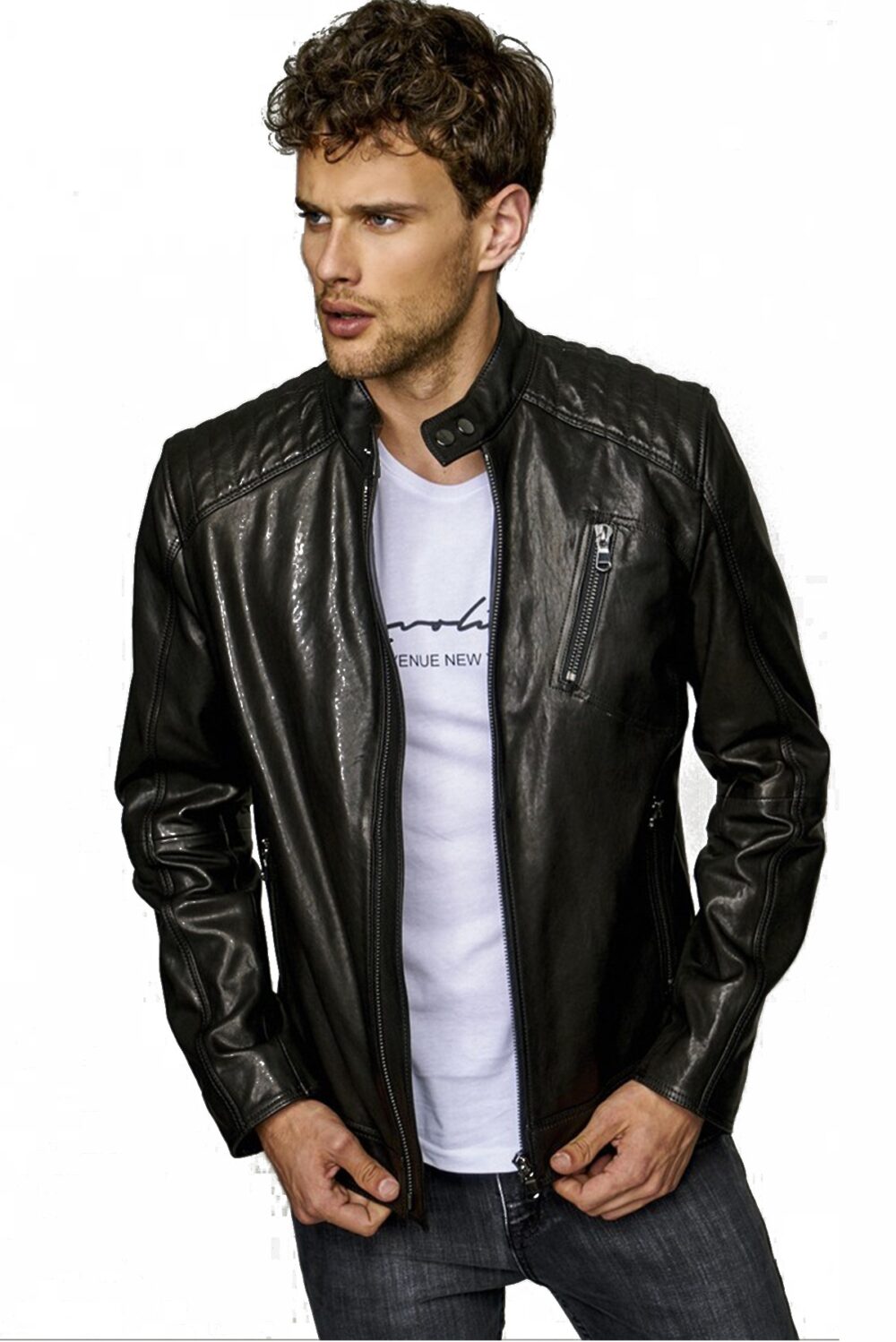 fitted leather jacket mens