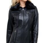 leather hooded jacket women's