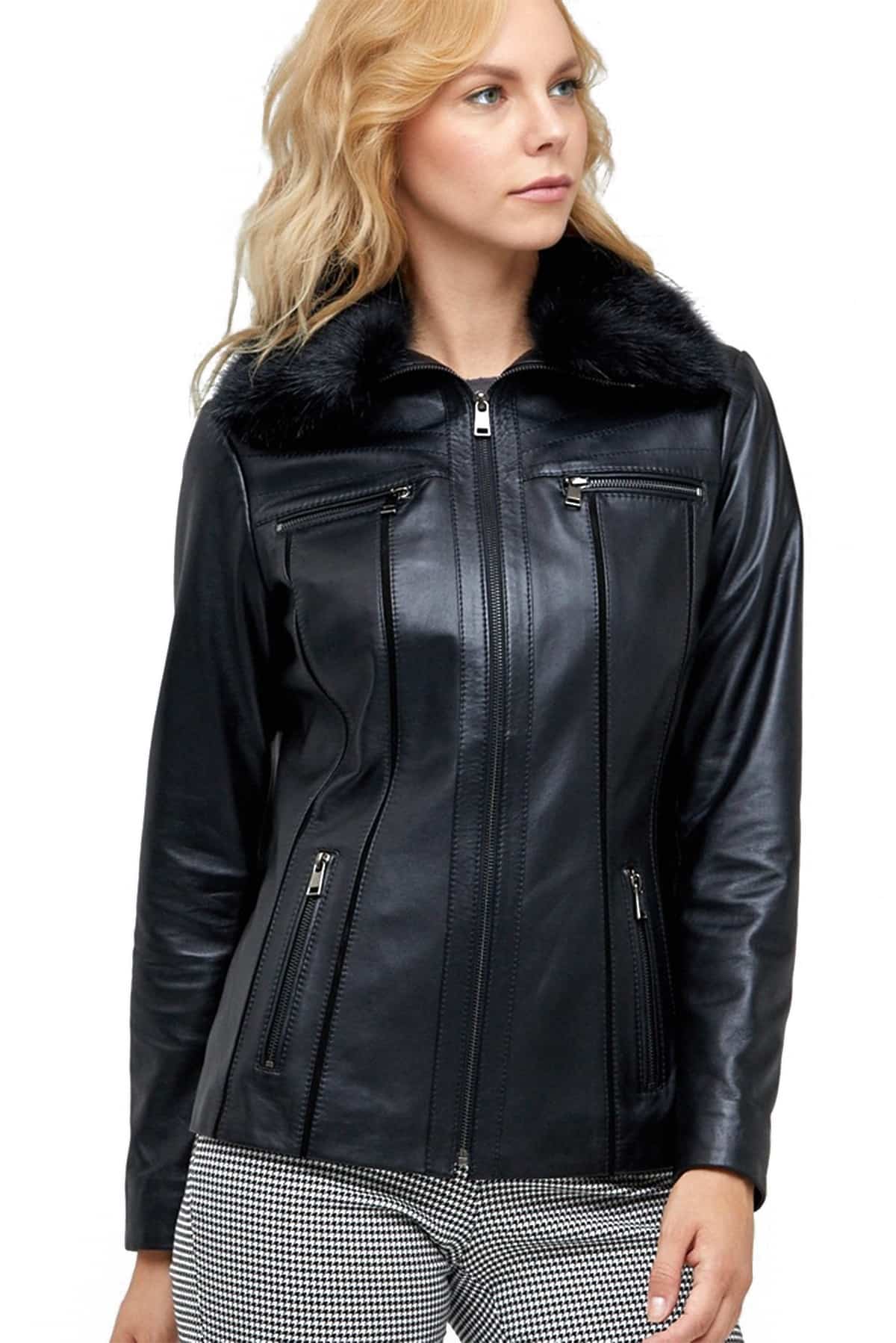 Fur Collar Leather Jacket - Fur Shearling Leather Jacket USA