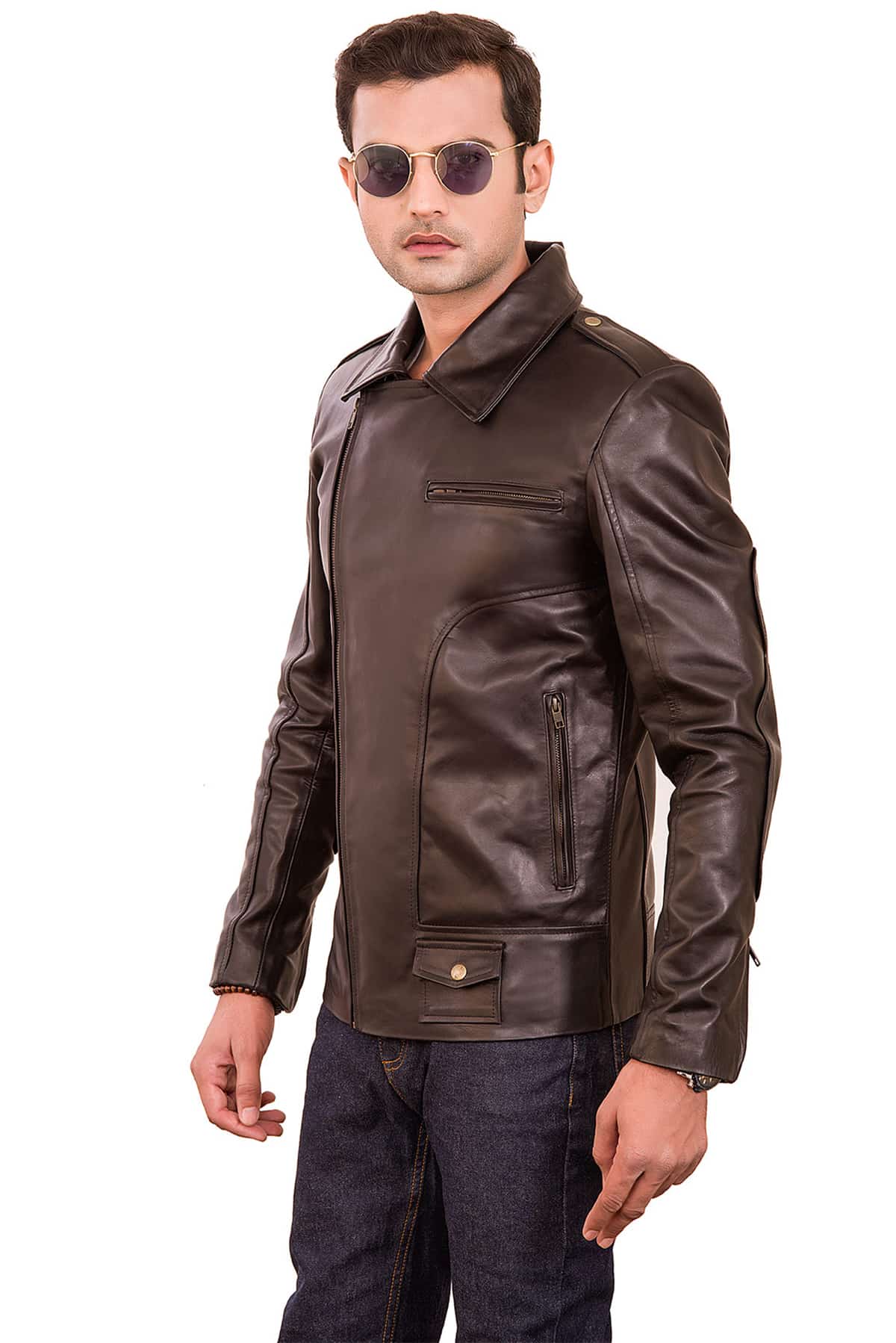 Gilbert Men's 100% Real Brown Leather Classic Biker Brando Jacket