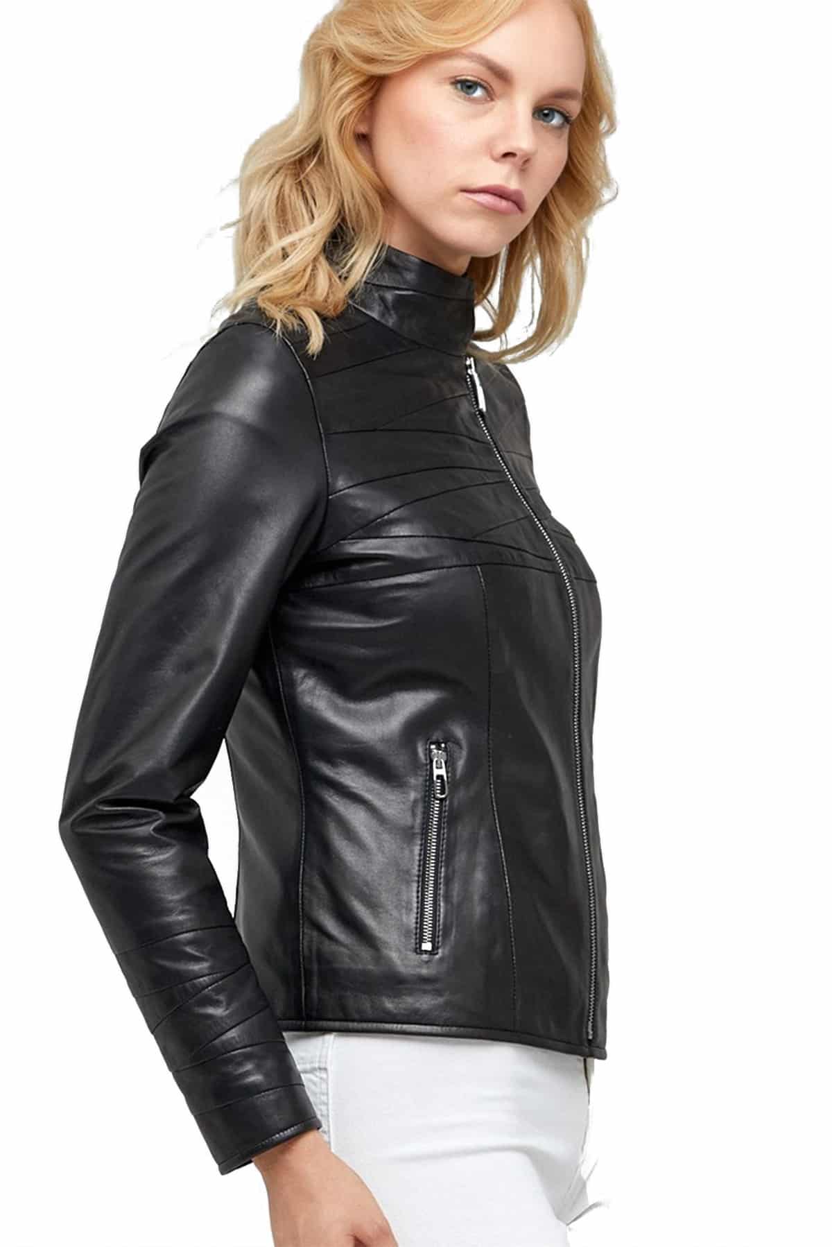 Sherill Women's 100 % Real Black Leather Biker Modern Classic Jacket