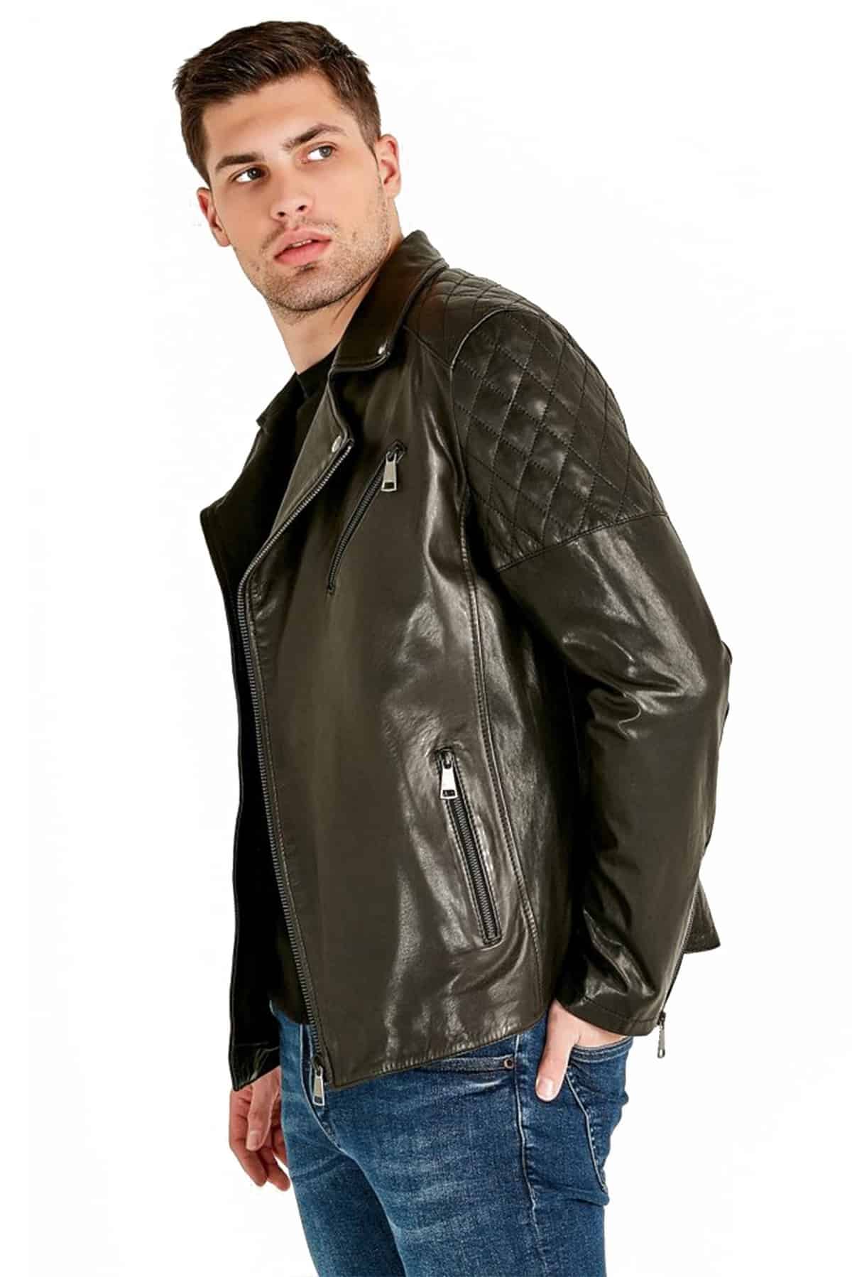 Men's 100 % Real Olive Leather Biker Brando Jacket