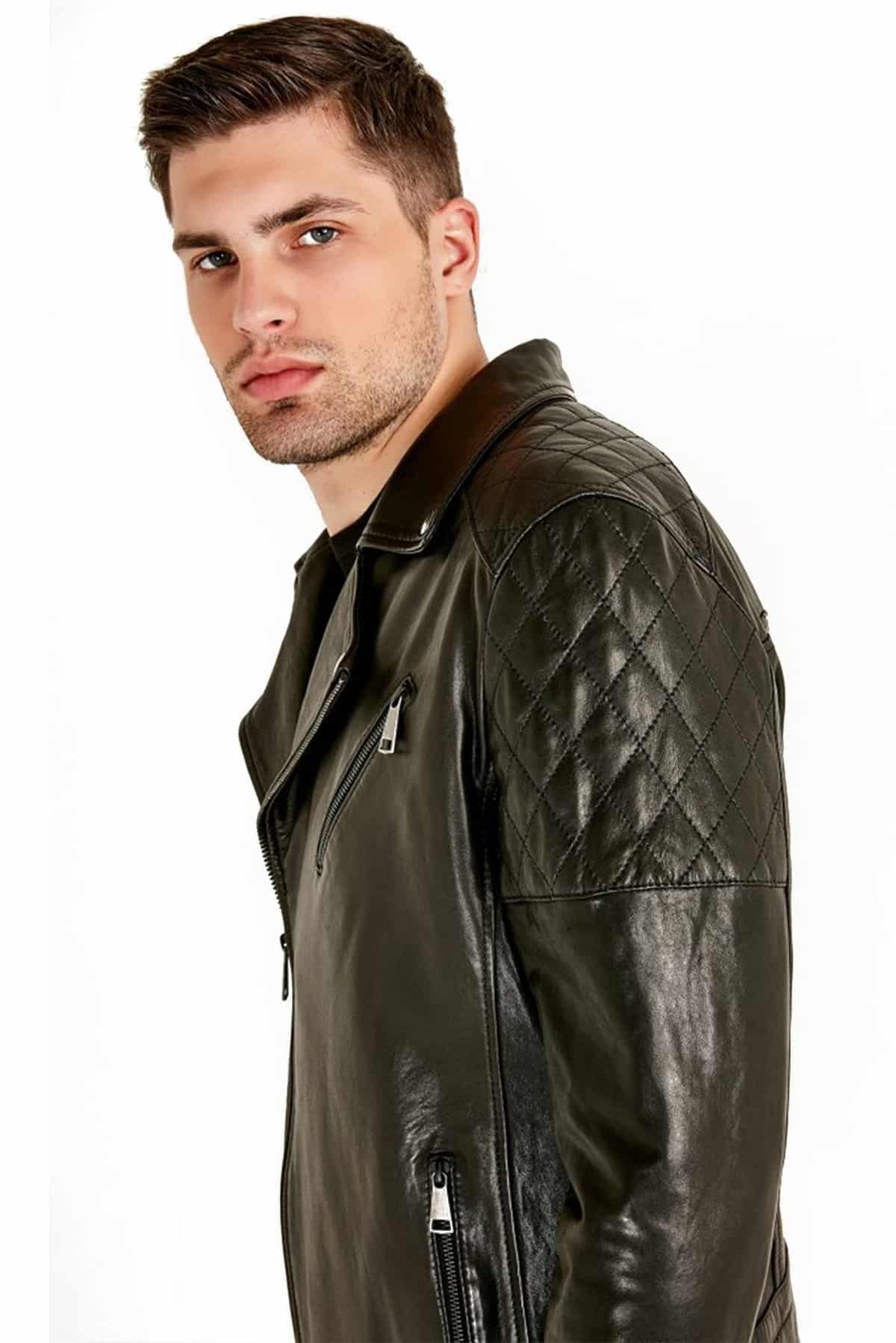 Black Olive Leather Brando Jacket - Mens Jacket in Michigan