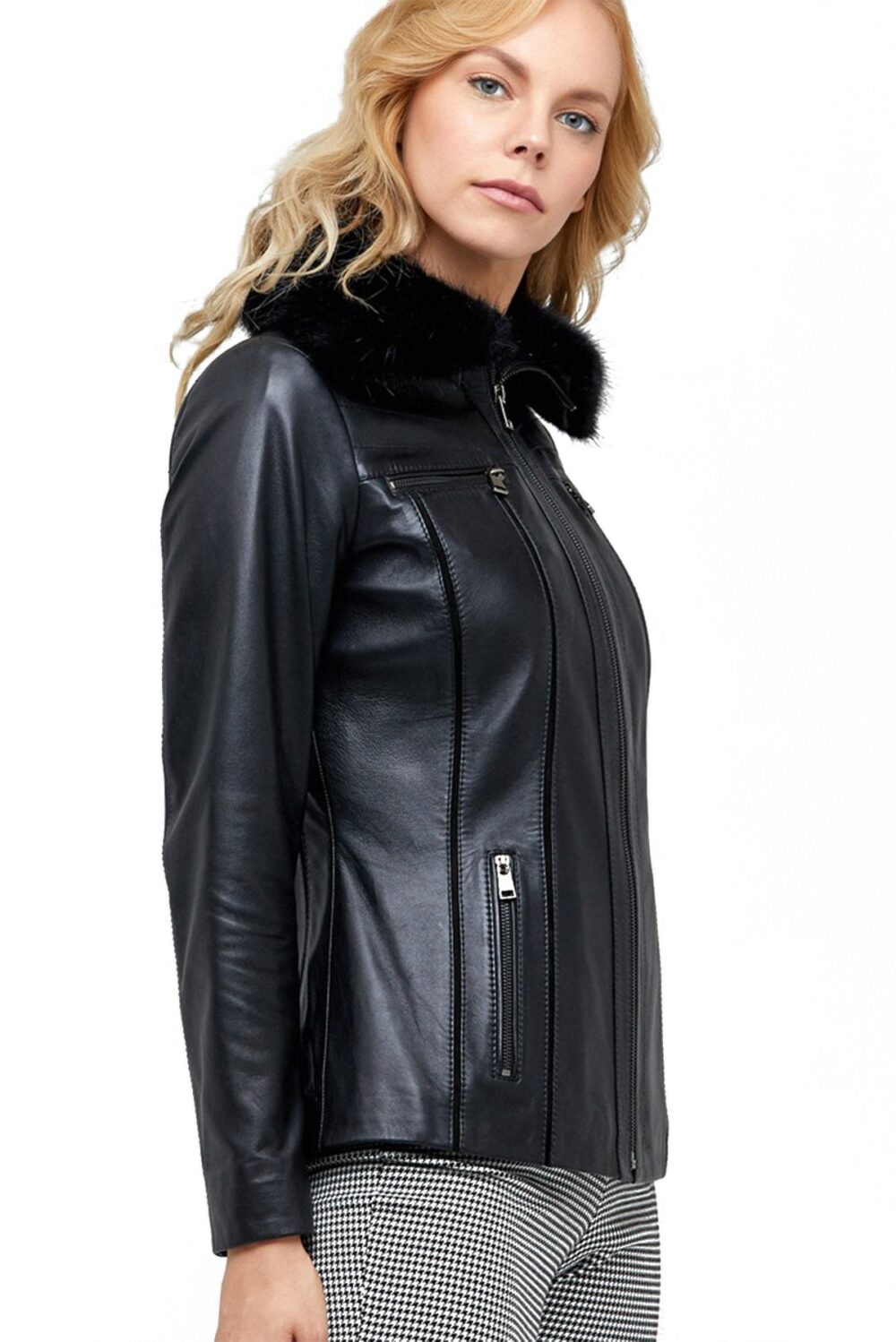 Reina Fur Collar Leather Jacket - Free Shipping USA and CA