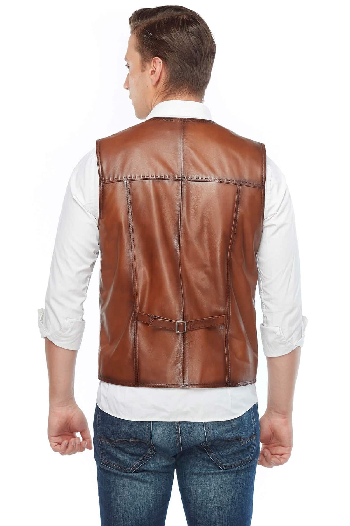 Andrew Tan Genuine Leather Vest Coat Back