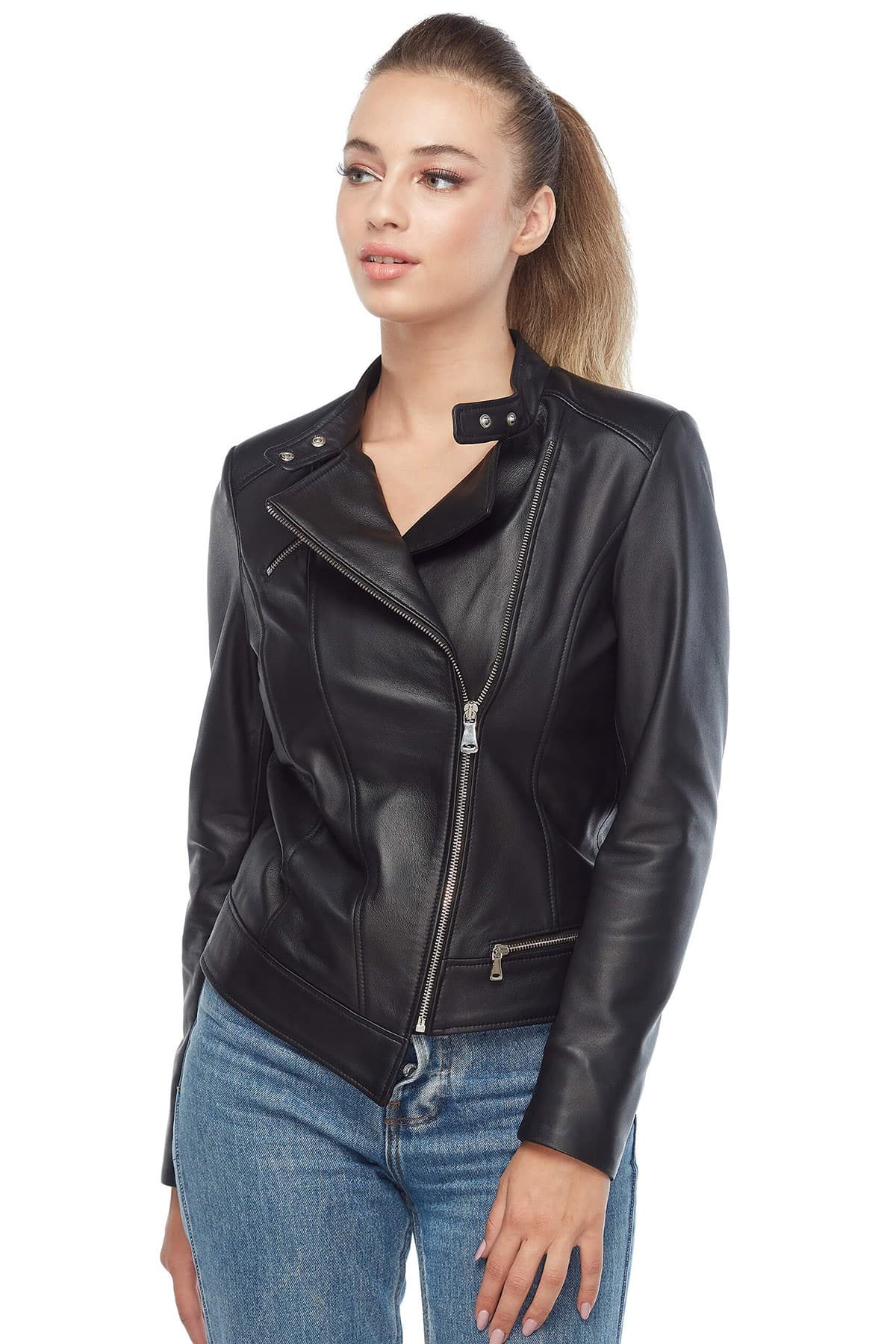 Buy Genuine Women's Leather Jacket in Black in Reasonable Price