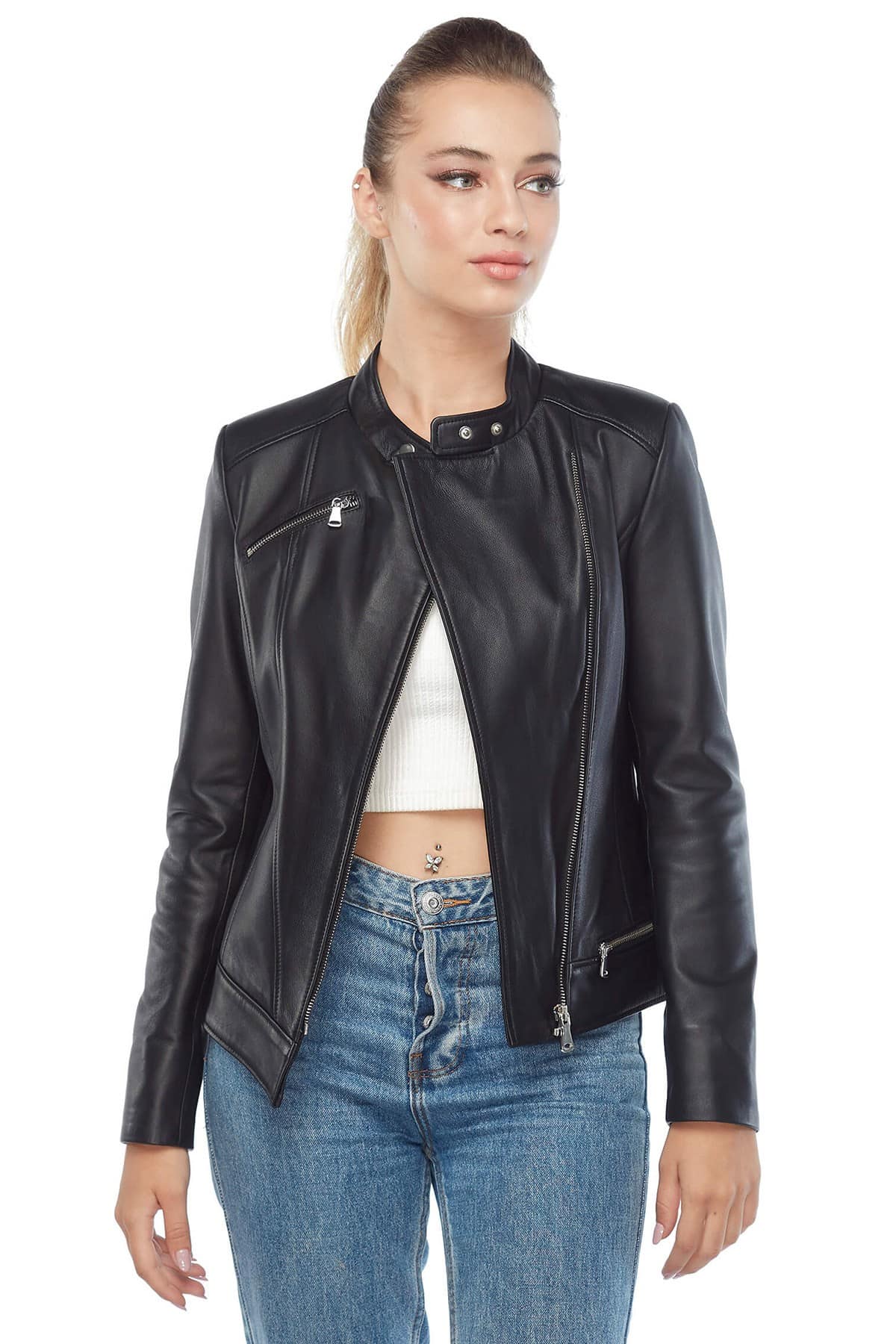 Buy Genuine Women's Leather Jacket in Black in Reasonable Price