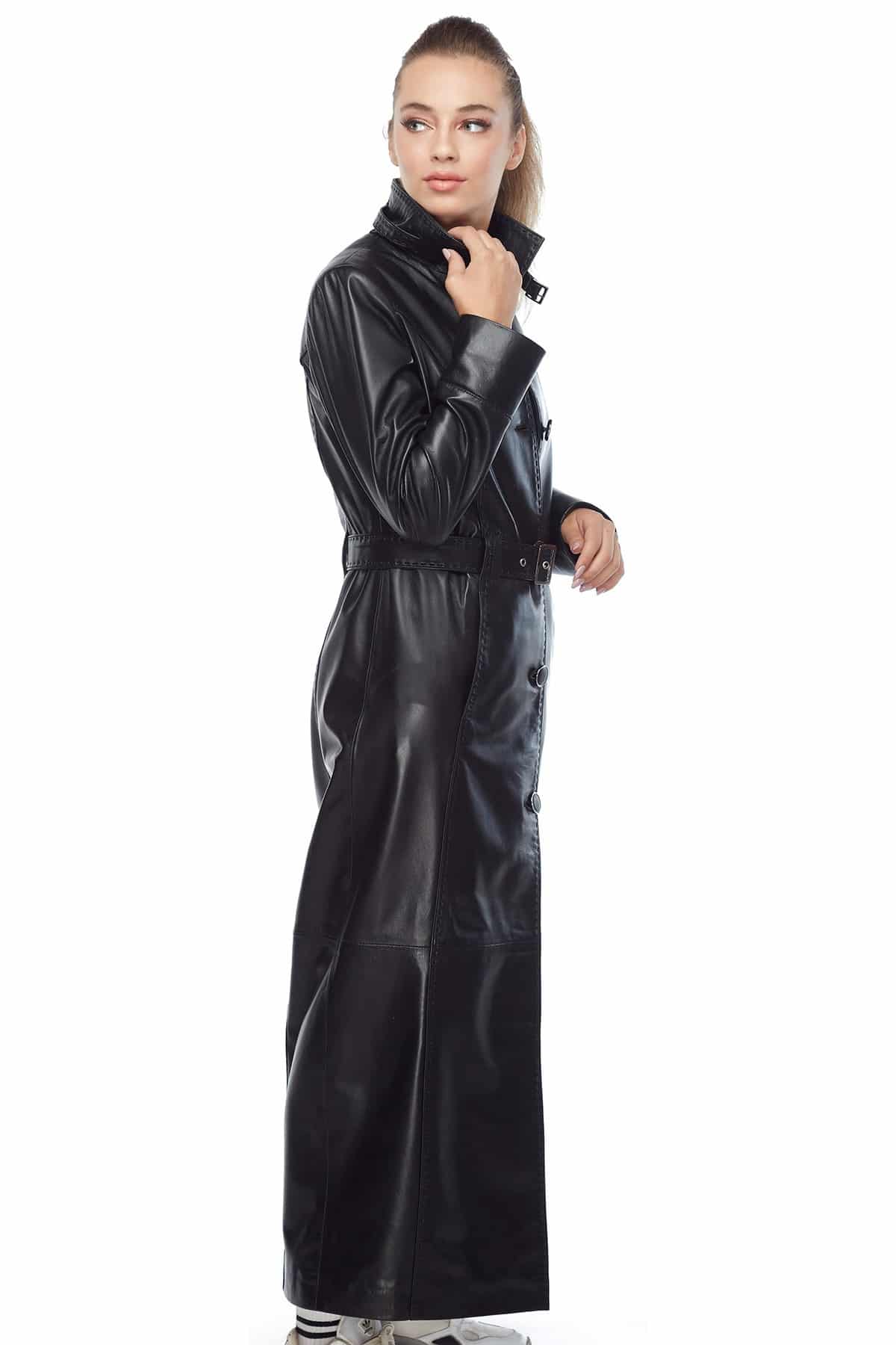 Extra Long Leather Coat for Womens in Black