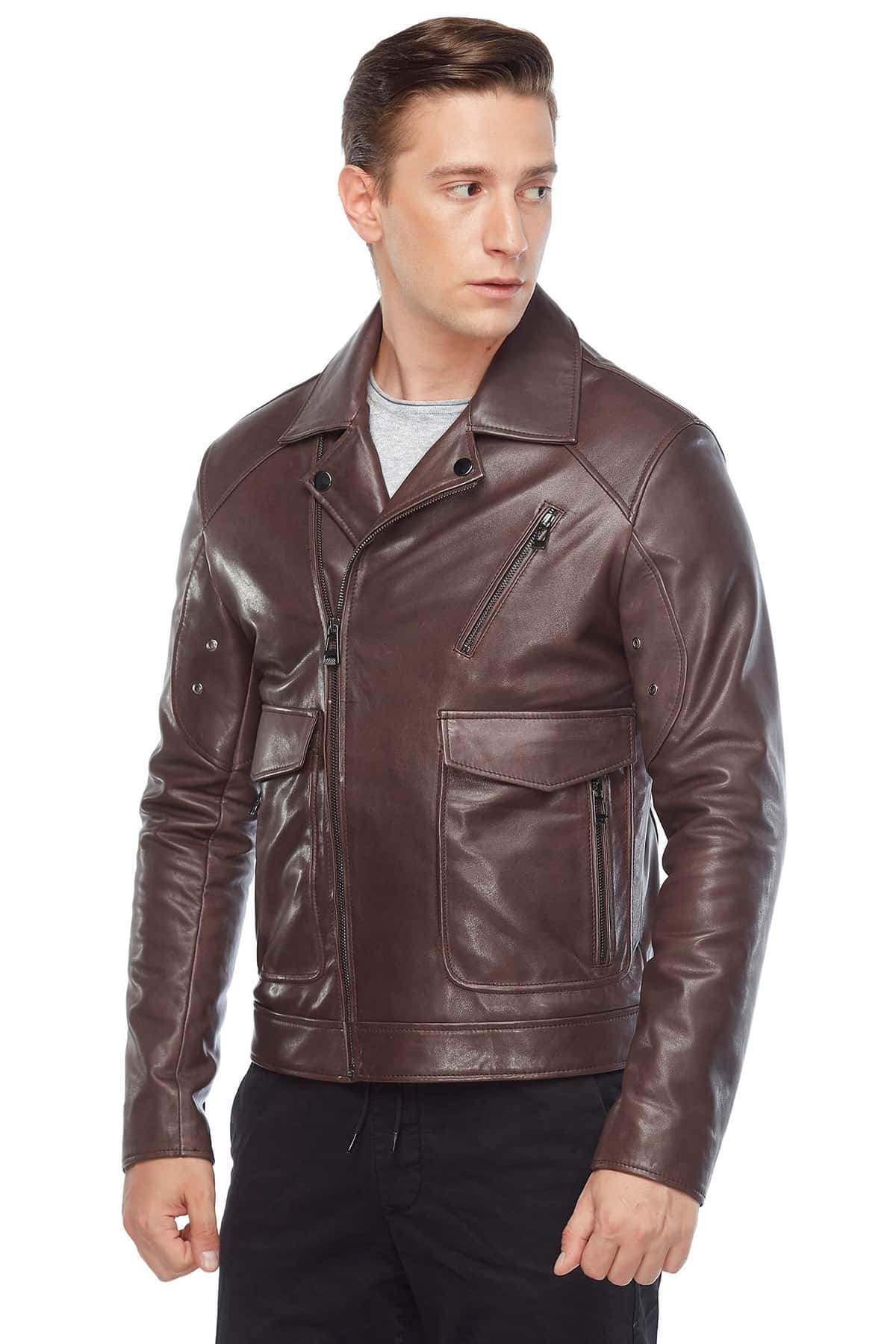 Blondey McCoy Men's 100 % Real Brown Leather Jacket