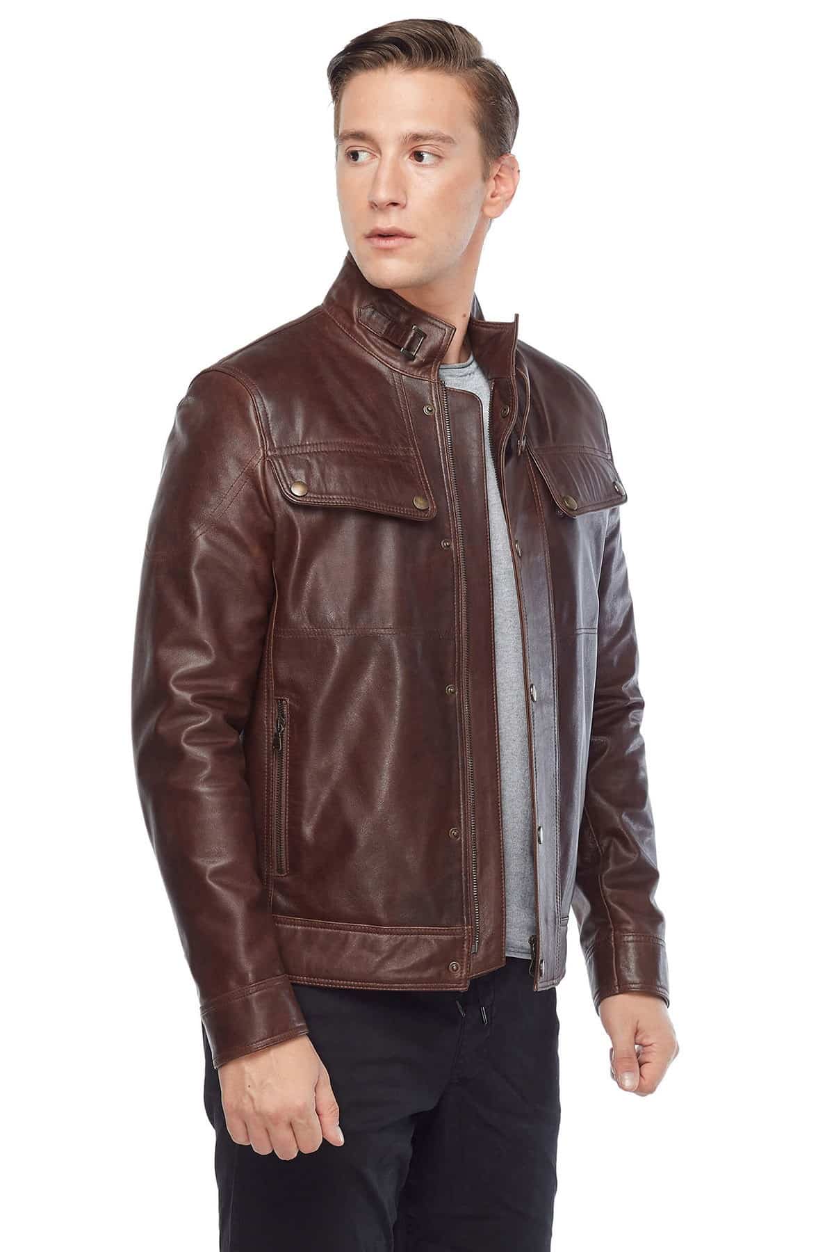 Brooklyn Beckham Mens Genuine Leather Coat Brown for Sale