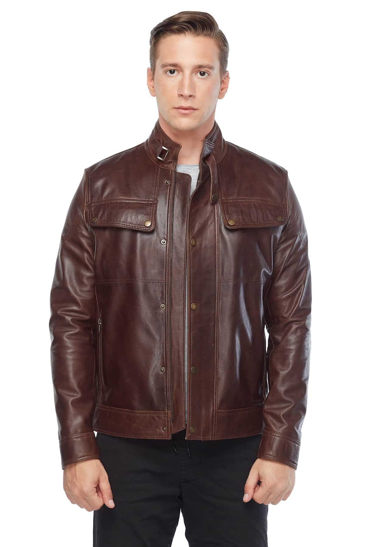 Brooklyn Beckham Men's 100 % Real Brown Leather Jacket