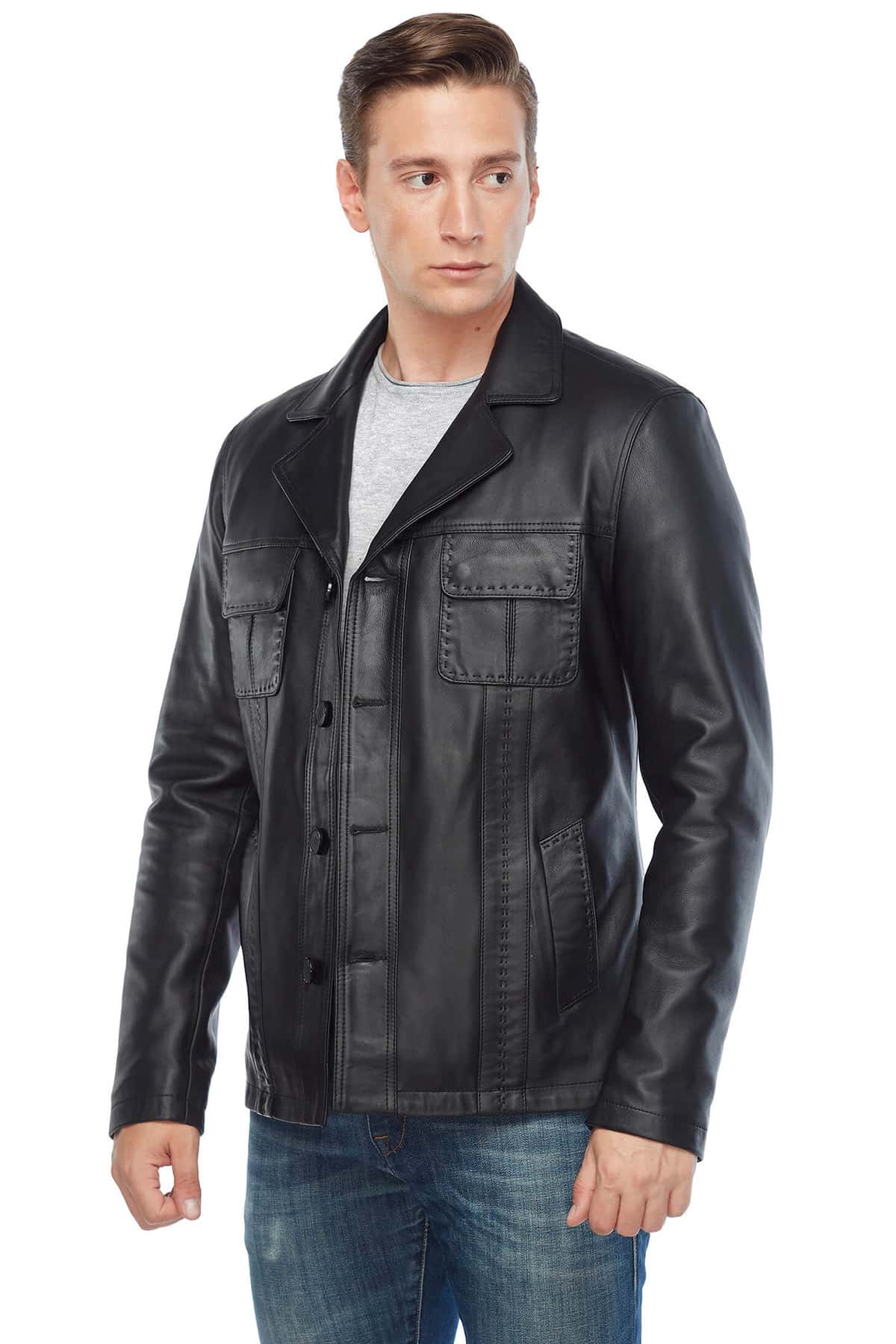 Charley Speed Men’s Leather Coat Black Side