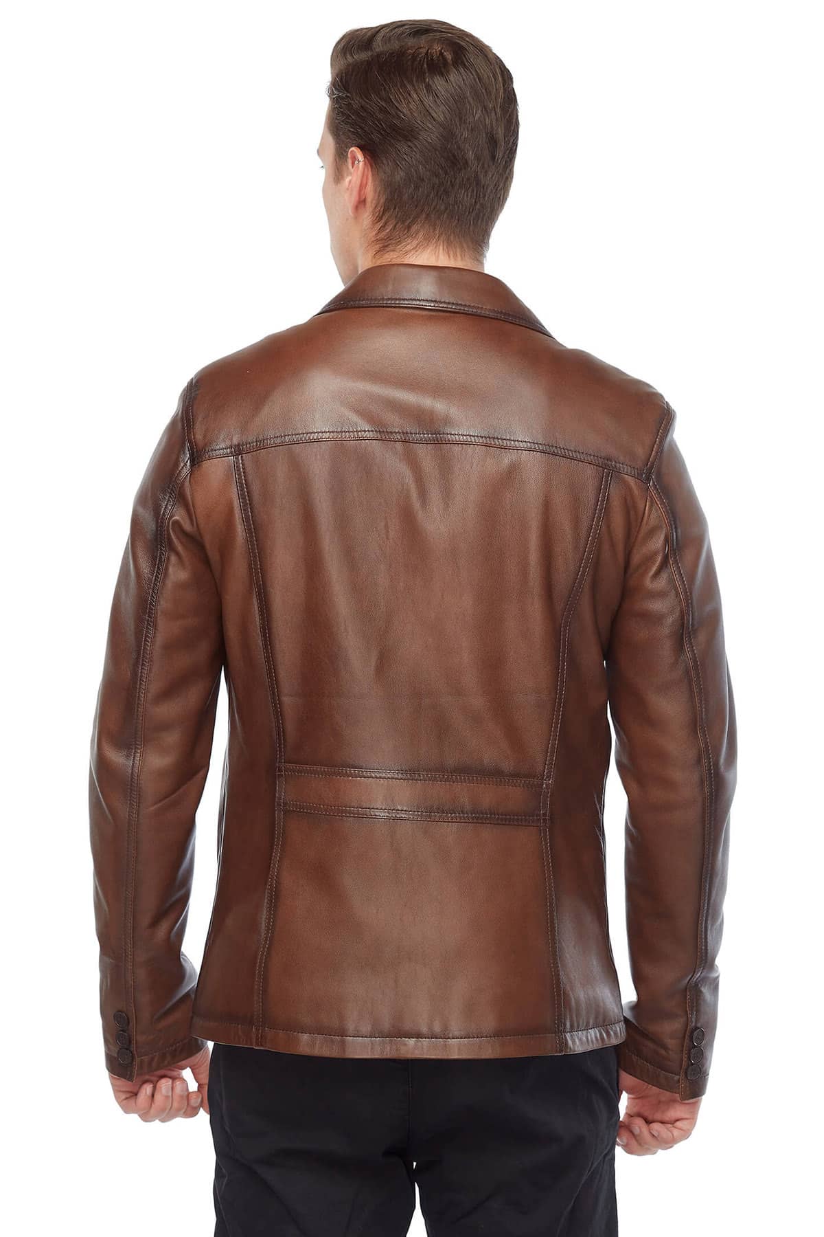 Charley Speed Men’s Leather Coat Brown Back