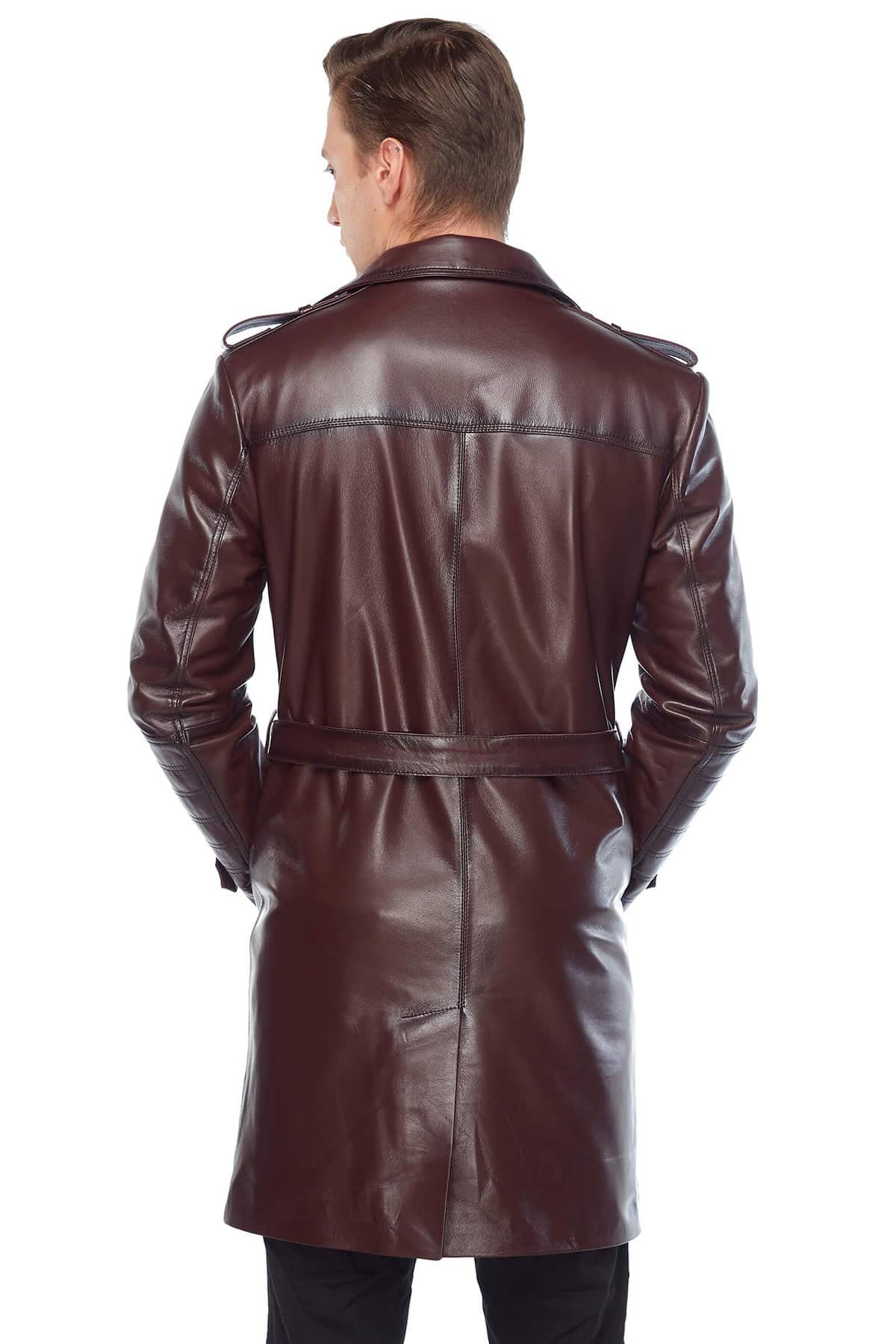 Charlie Genuine Maroon Leather Topcoat Back