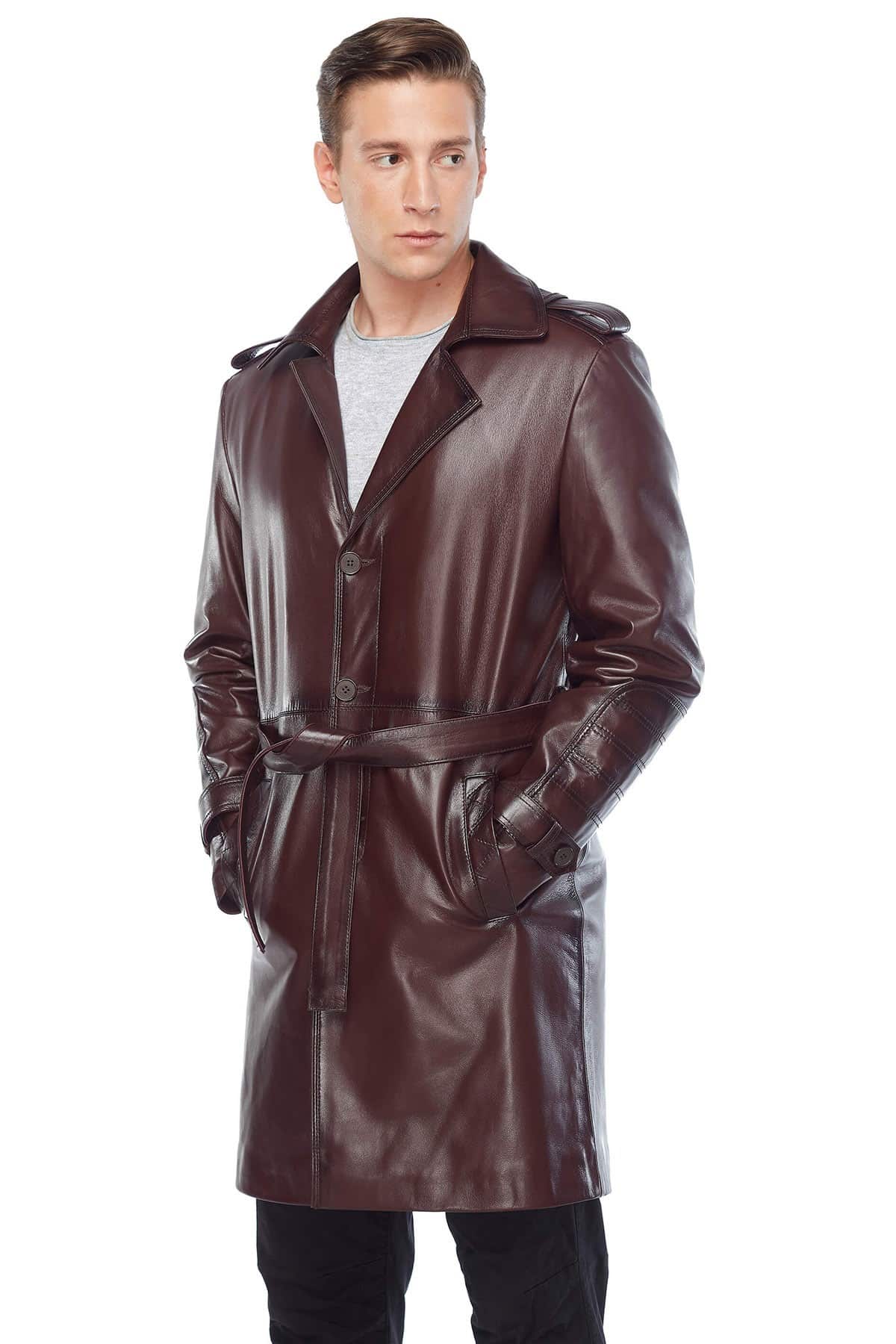 You've Searched for Mens Genuine Maroon Leather Topcoat