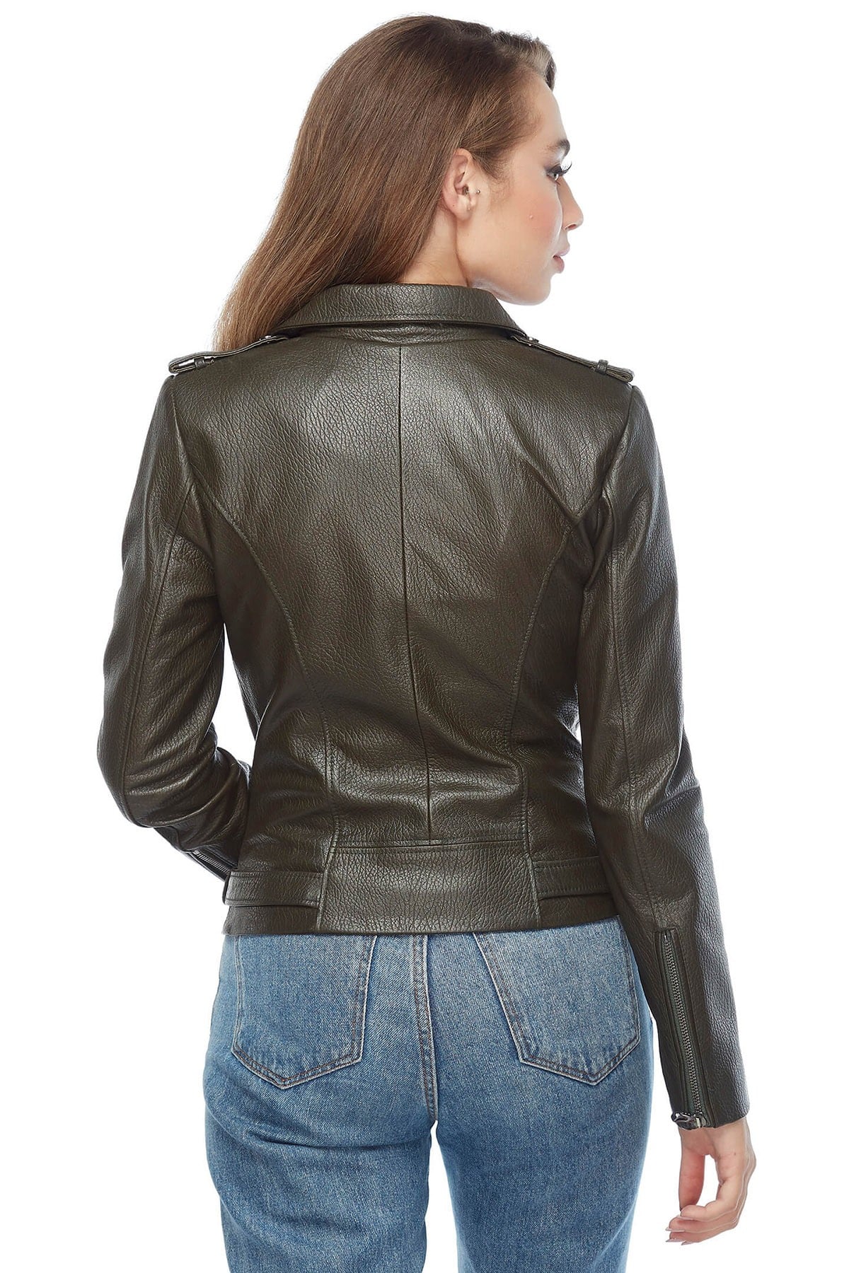 Chloe Dark Brown Leather Moto Jacket Women Back