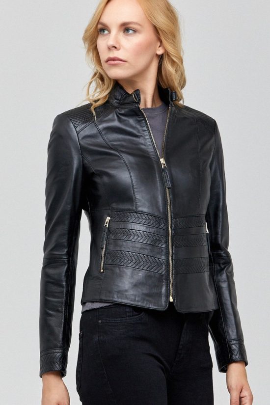 Charlotte Ladies Black Leather Jacket -Free Ship USA, Canada