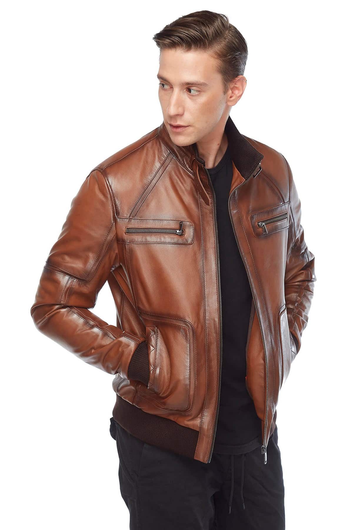 Dan Men's 100 % Real Brown Leather Waxed jacket