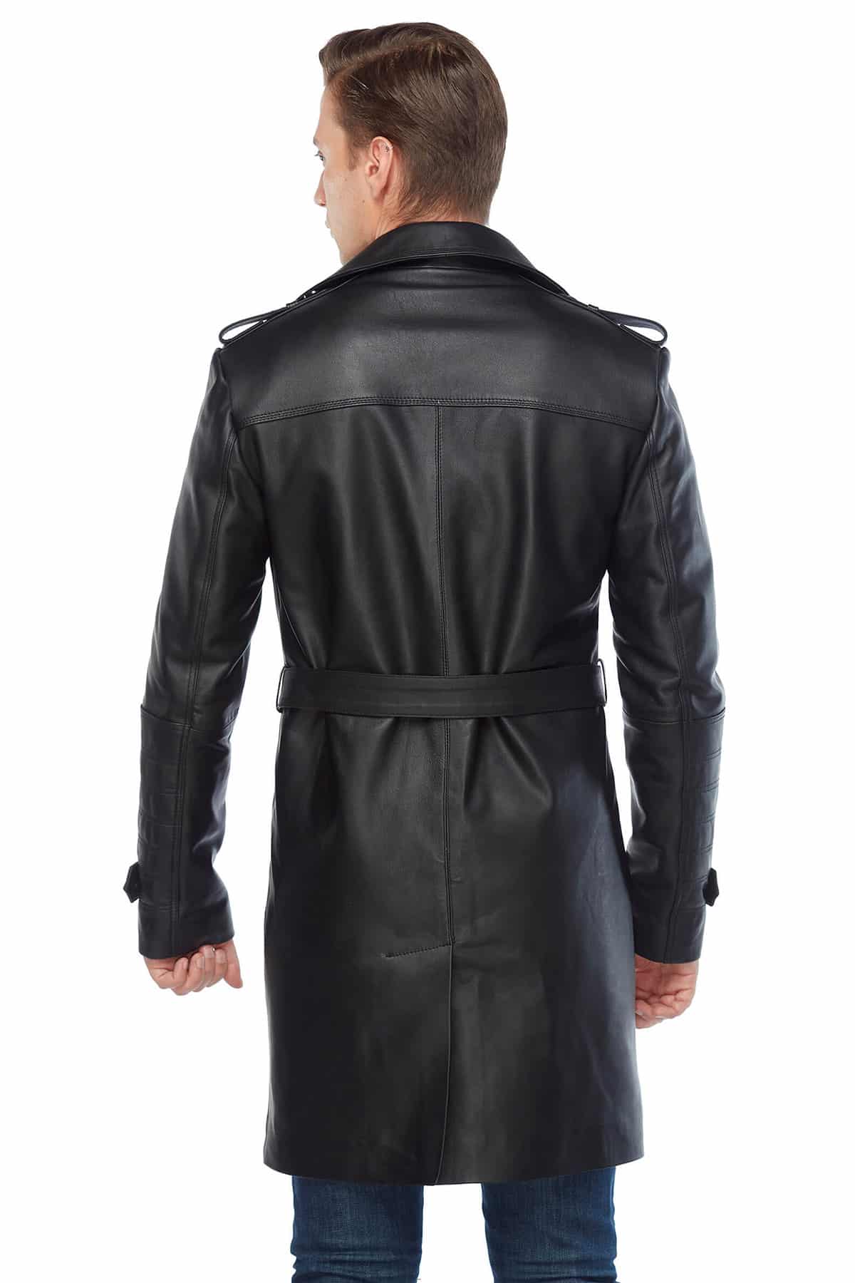 Daniel Genuine Leather Men’s Topcoat Black Back