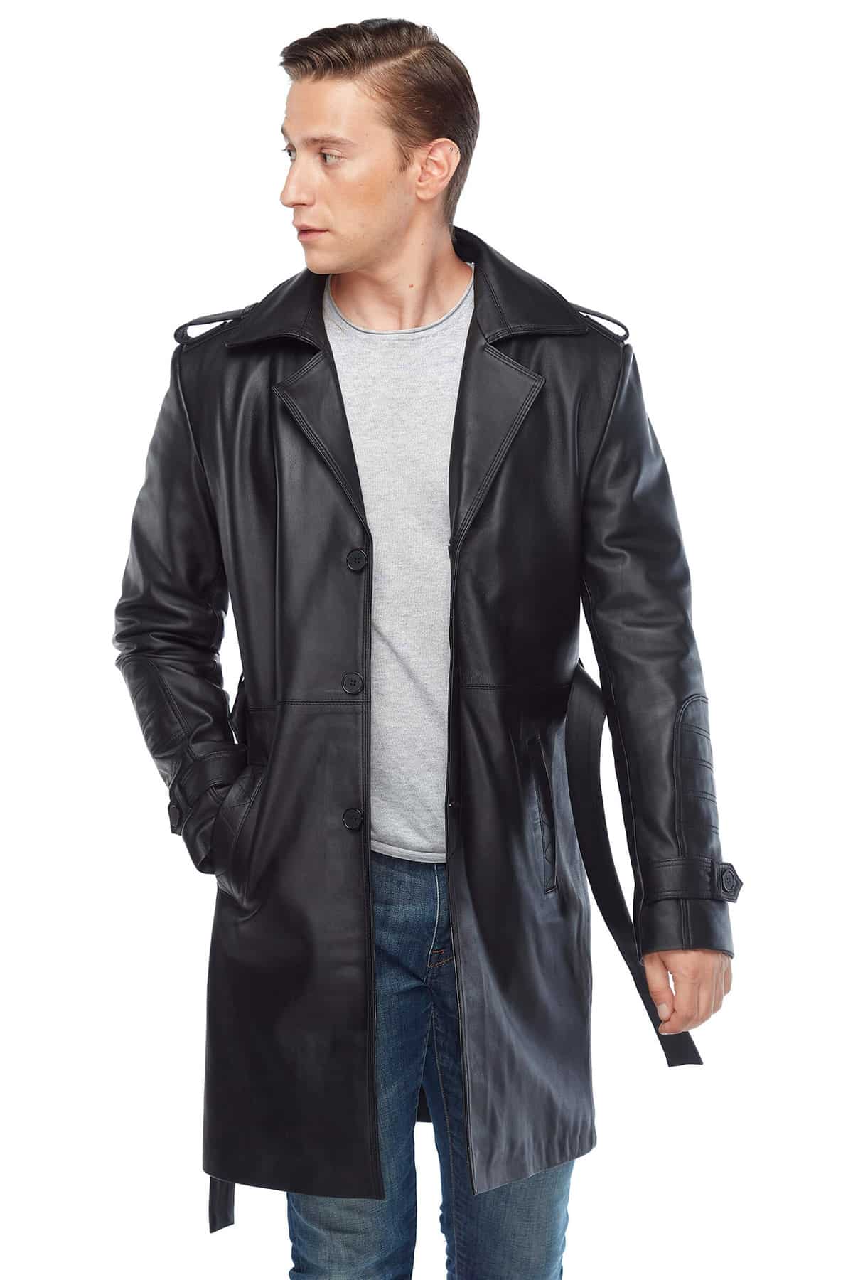 Daniel Men's 100 % Real Black Leather Topcoat