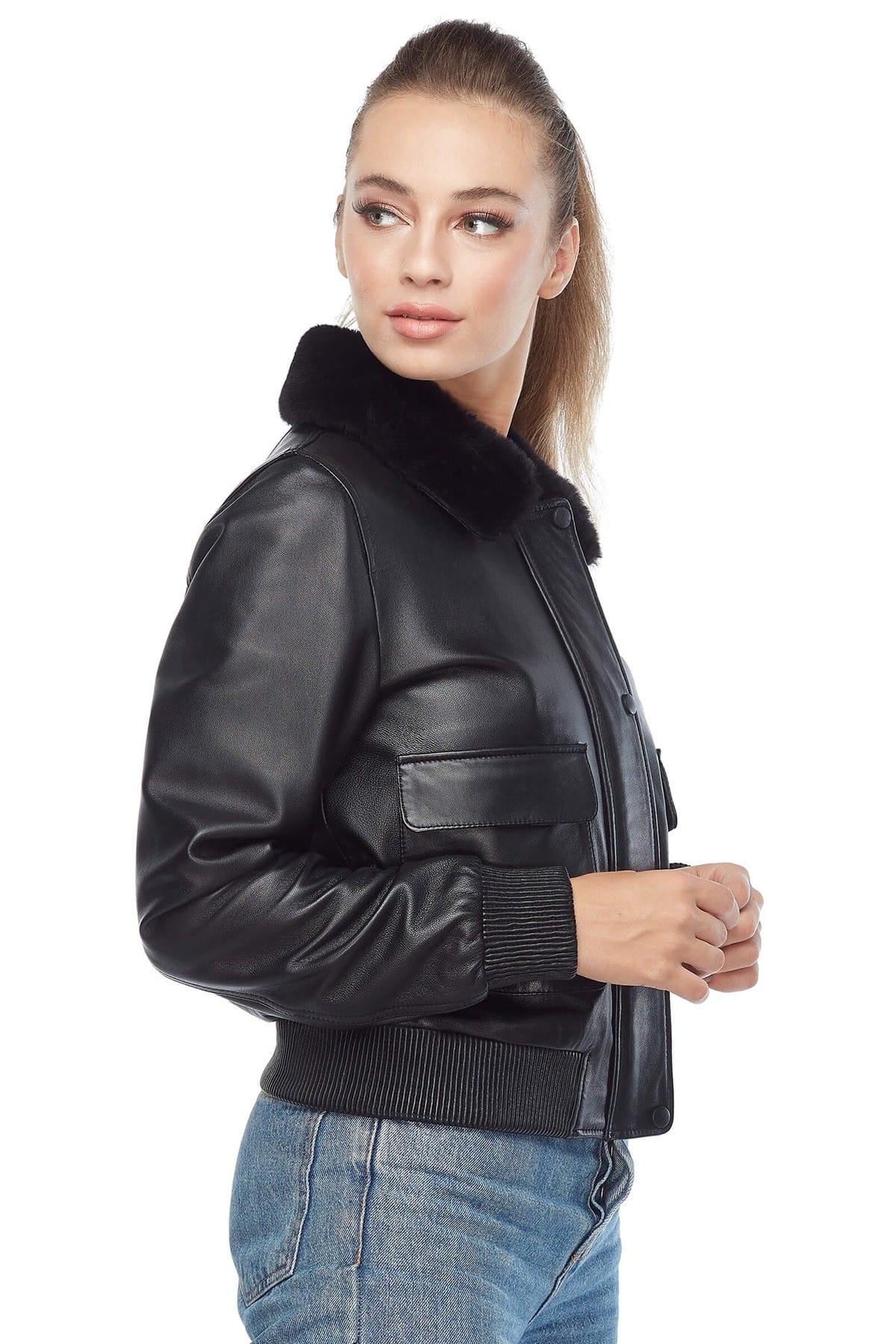 Emma Women's 100 % Real Black Leather Bomber Jacket