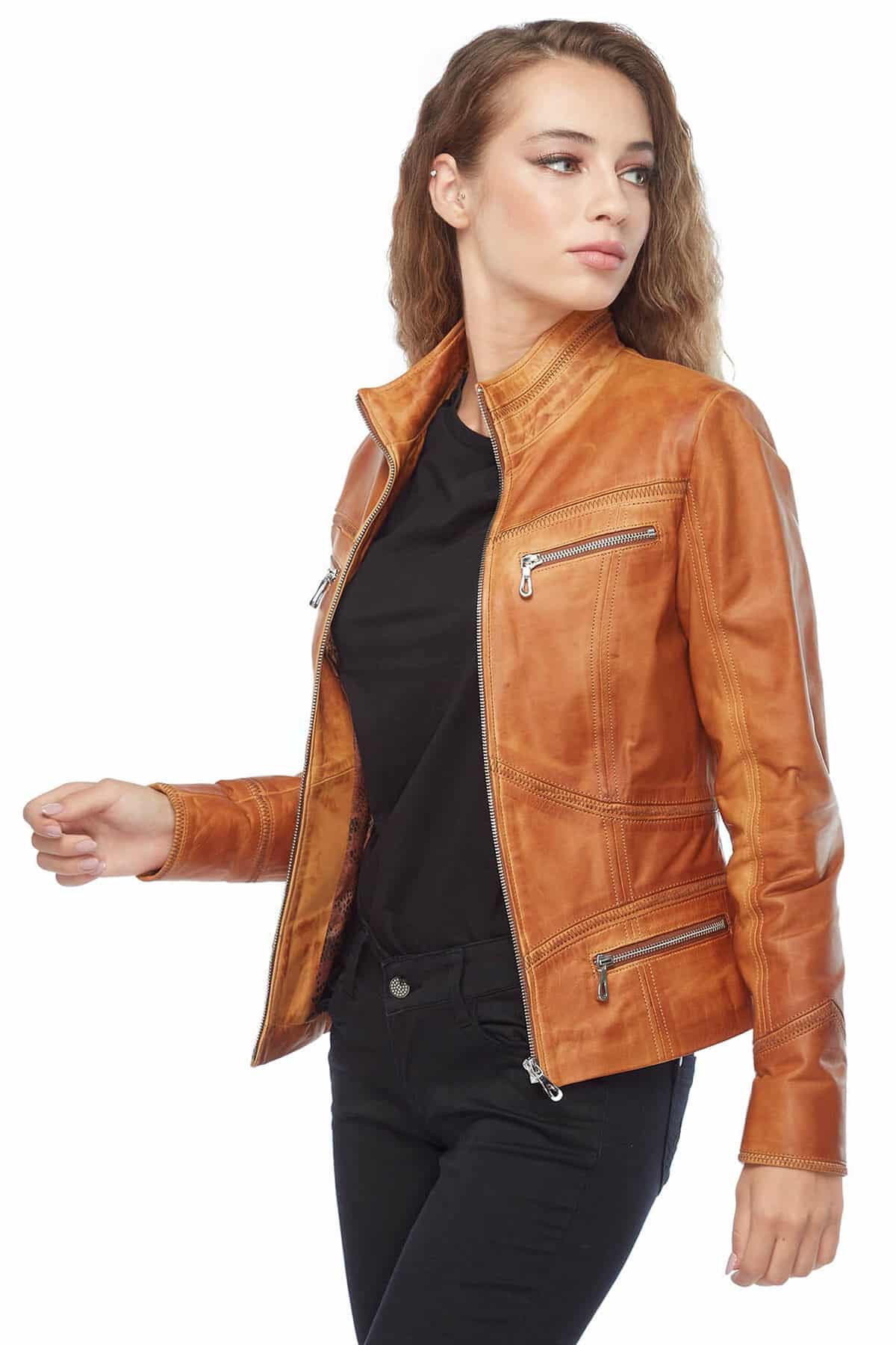 Emma Tan Genuine Leather Sports Jacket3