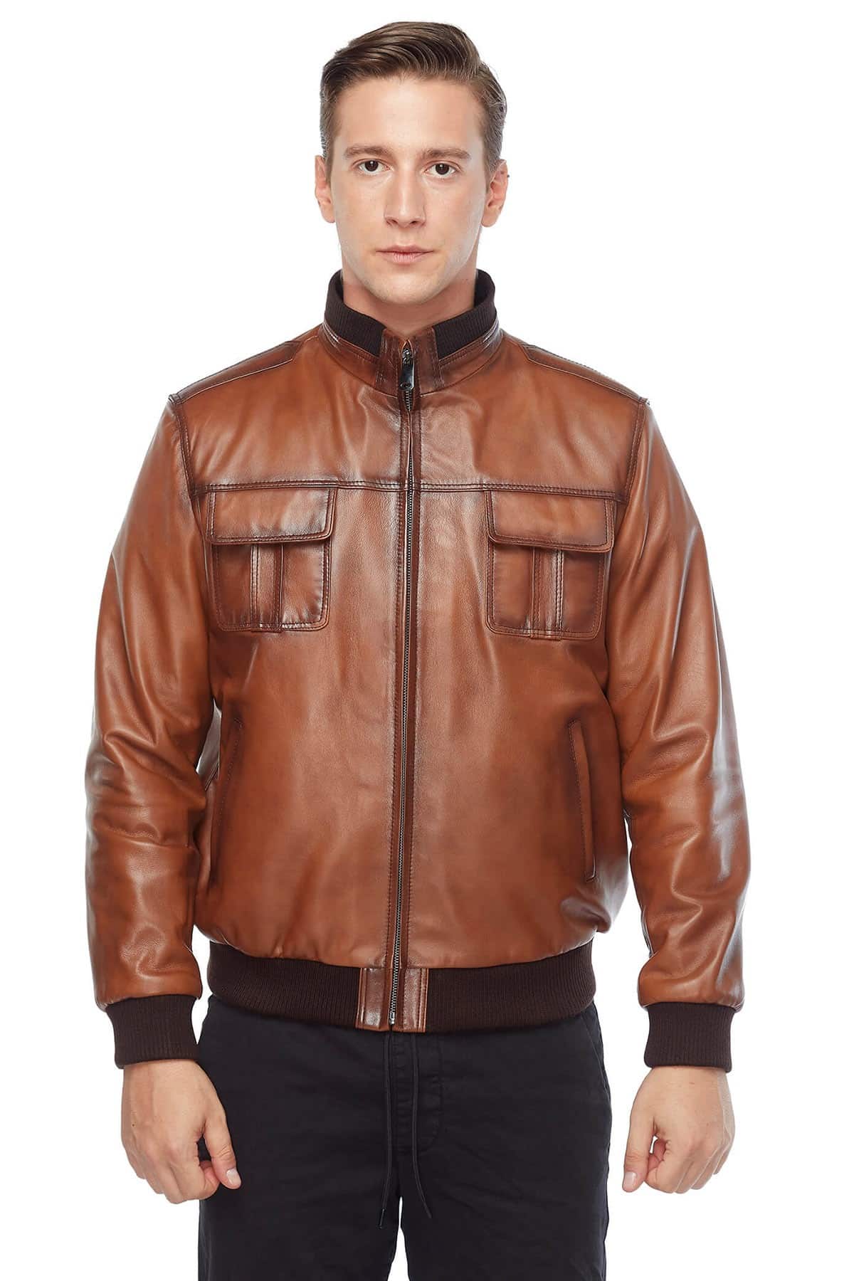 Fiennes Tiffin Tan Real Leather Bomber Jacket2