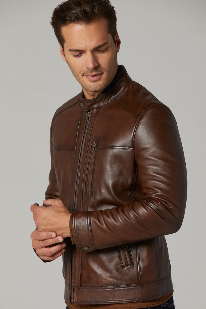 brown leather vintage motorcycle jacket