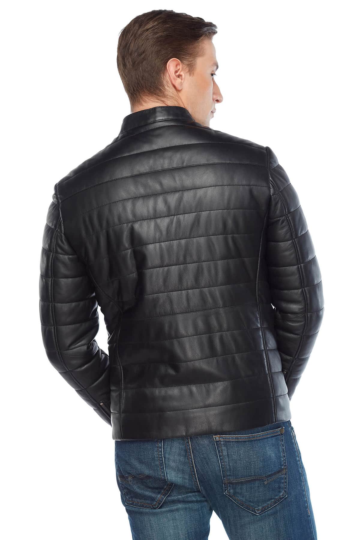 Urban Fashion Studio Genuine Black Leather Men's Puffer Jacket