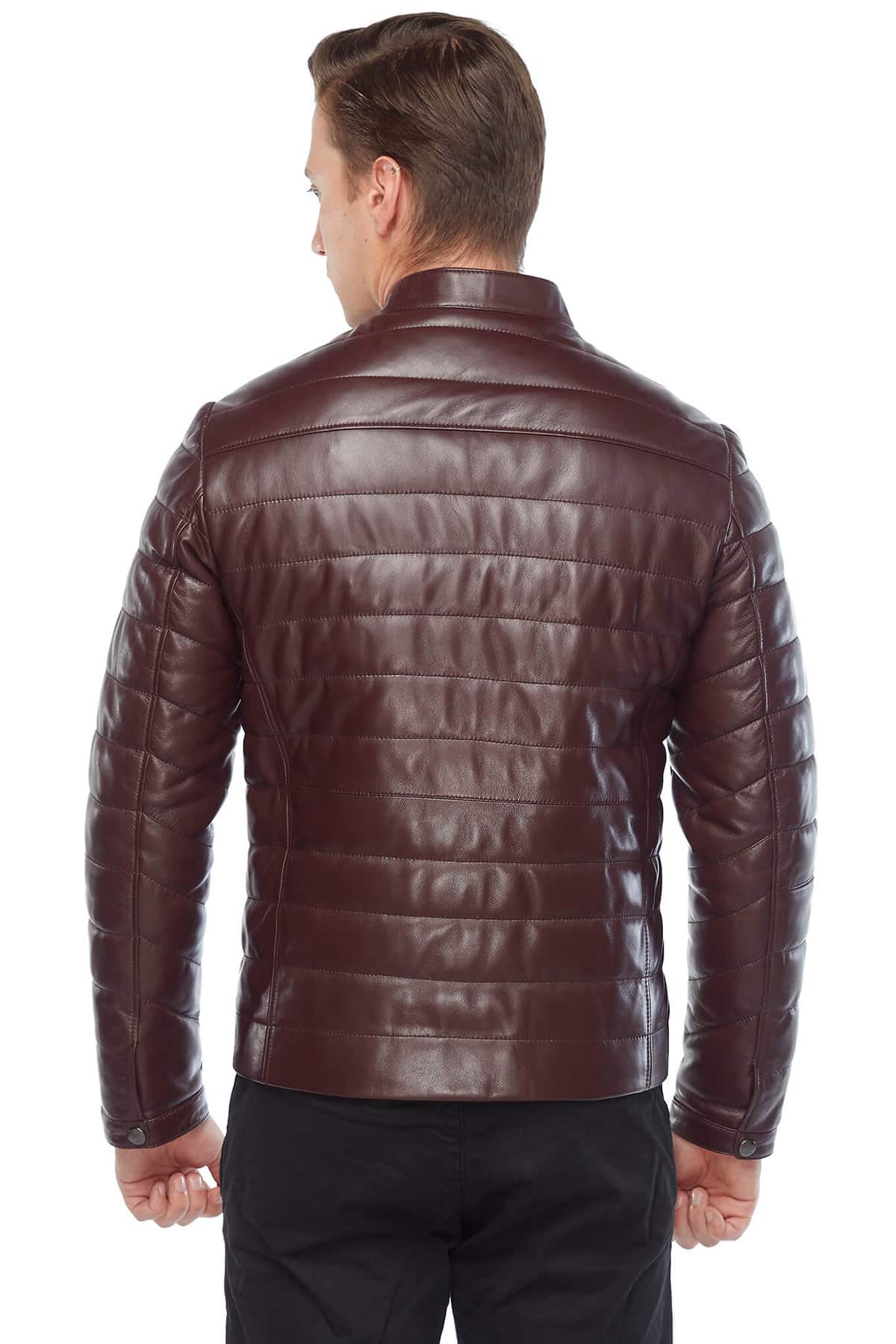 Genuine Maroon Leather Men's Puffer Coat | lupon.gov.ph