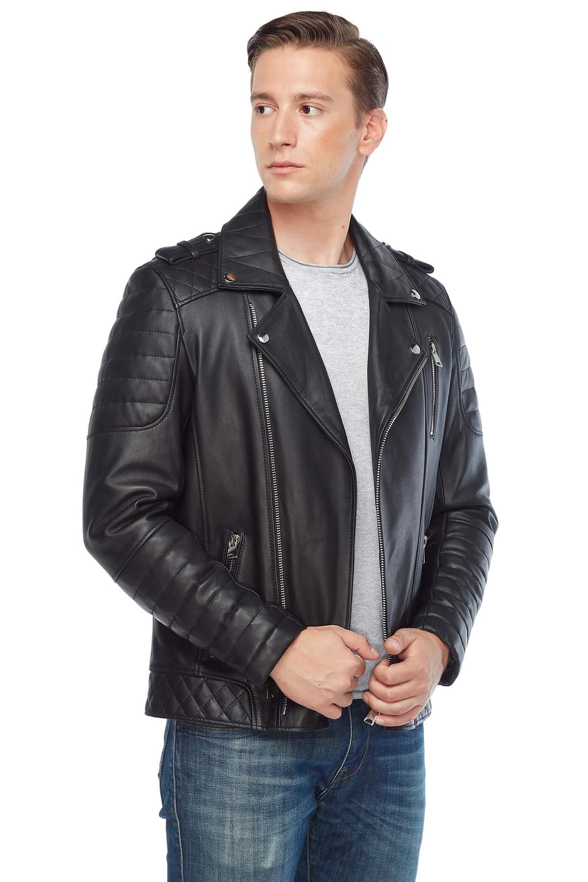 George Barnett Men's 100 % Real Black Leather Biker Jacket