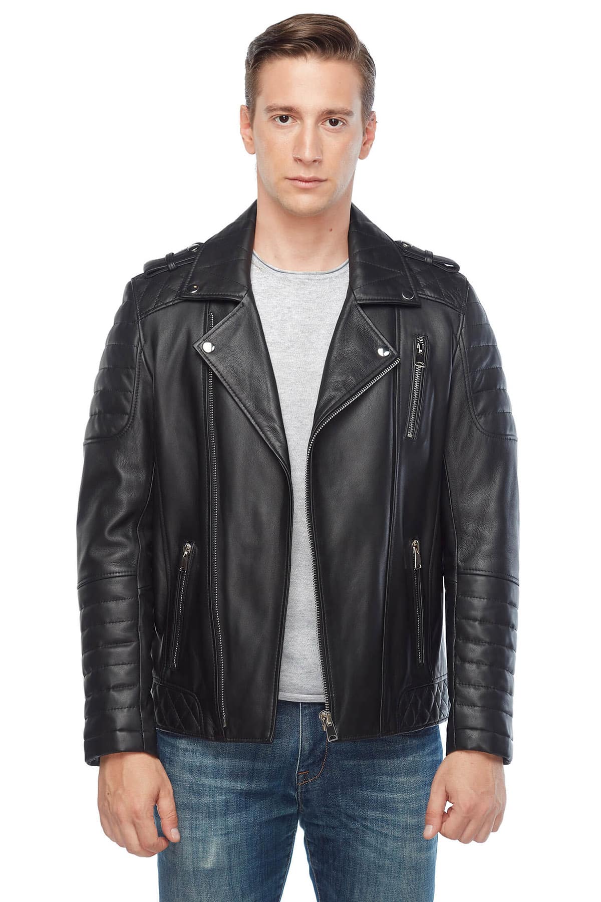 George Barnett Men's 100 % Real Black Leather Biker Jacket