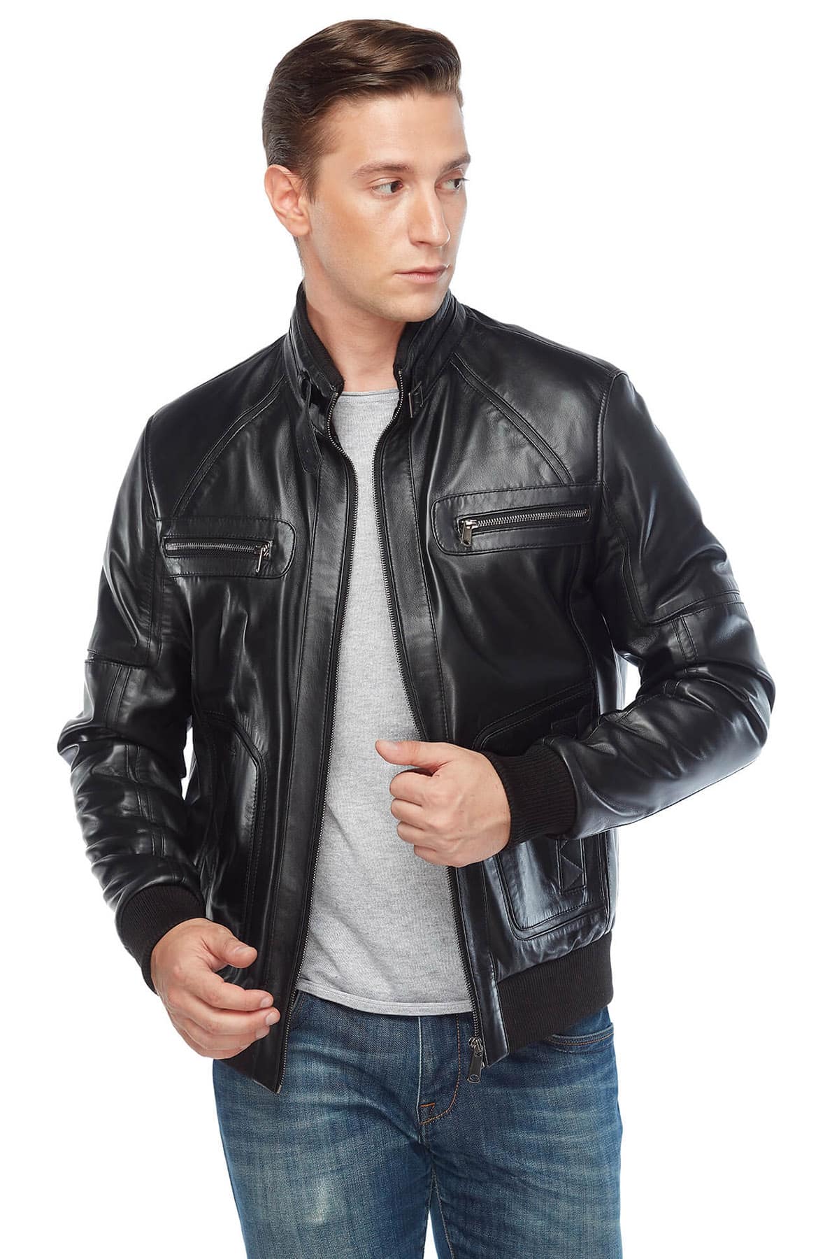 George Craig Men's 100 % Real Black Leather Bomber Jacket