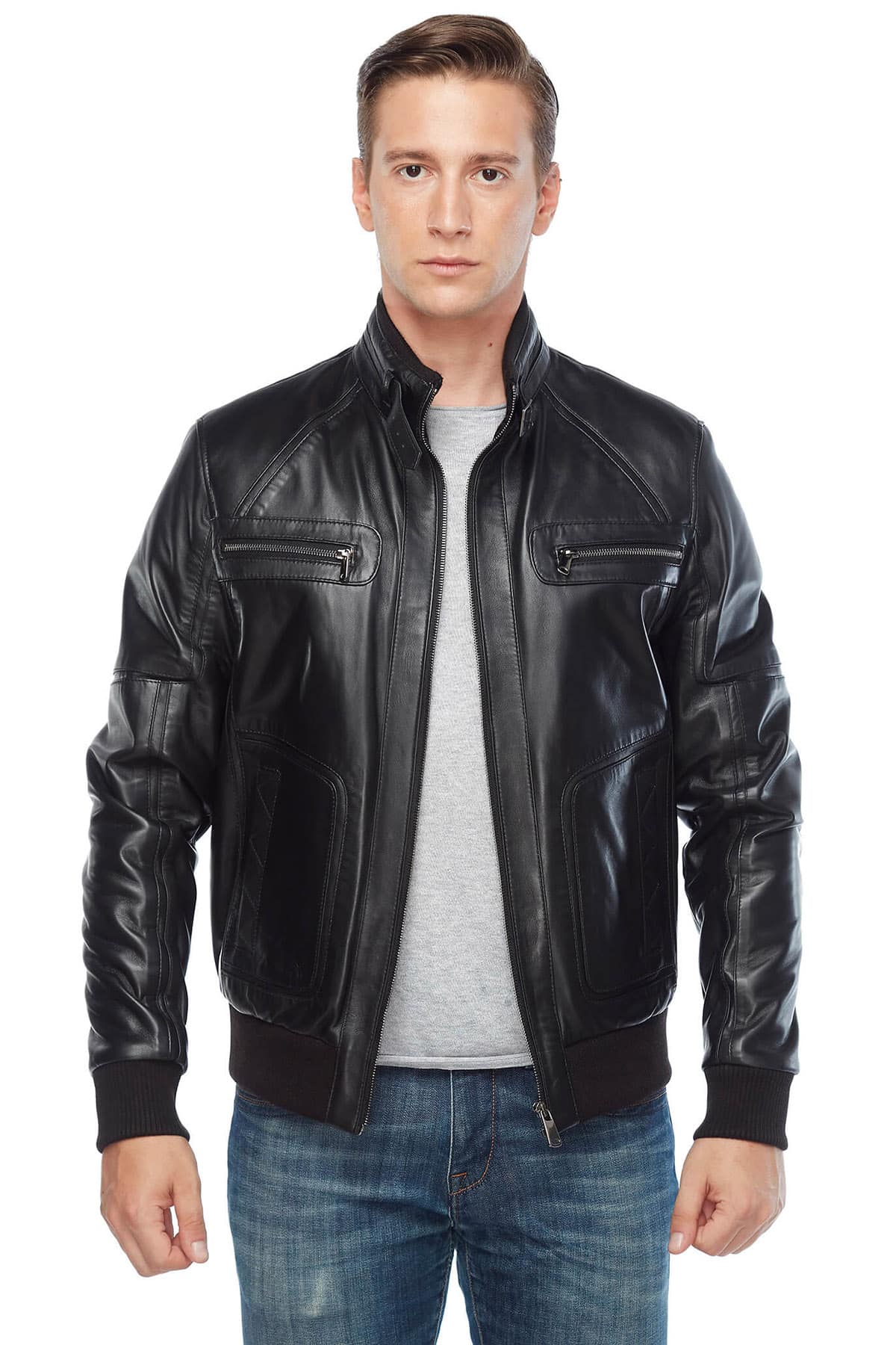 George Craig Men's 100 % Real Black Leather Bomber Jacket