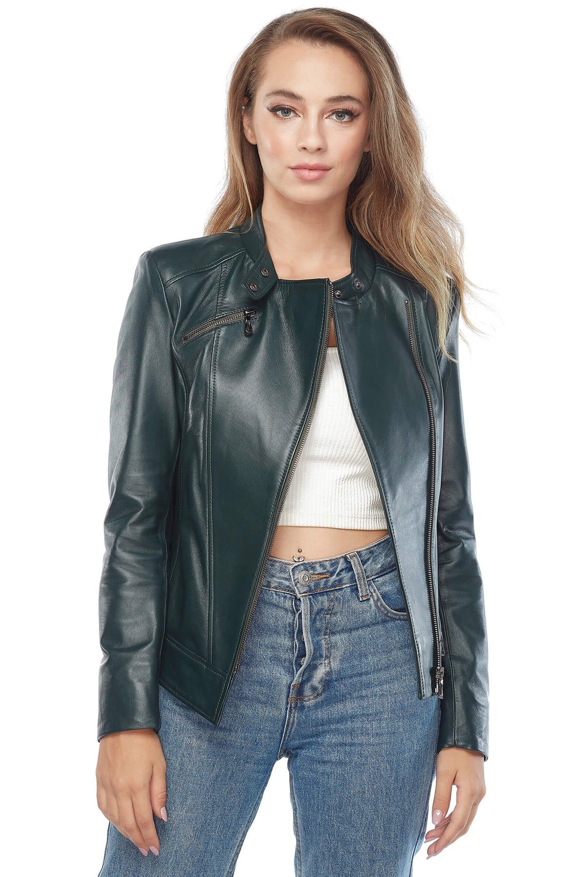 Harriet Women’s Genuine Leather Jacket Green3
