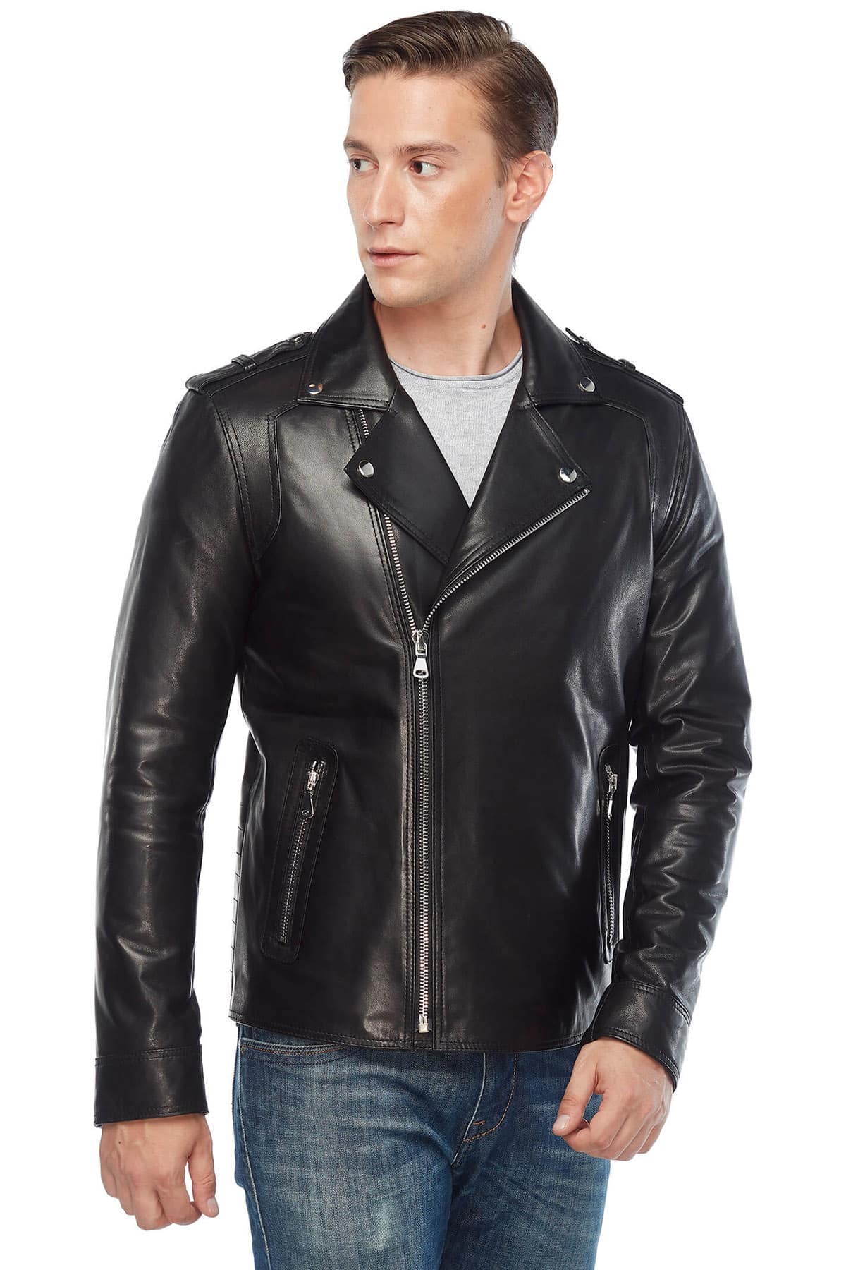 Hugh Dancy Biker Genuine Leather Jacket Black Pose
