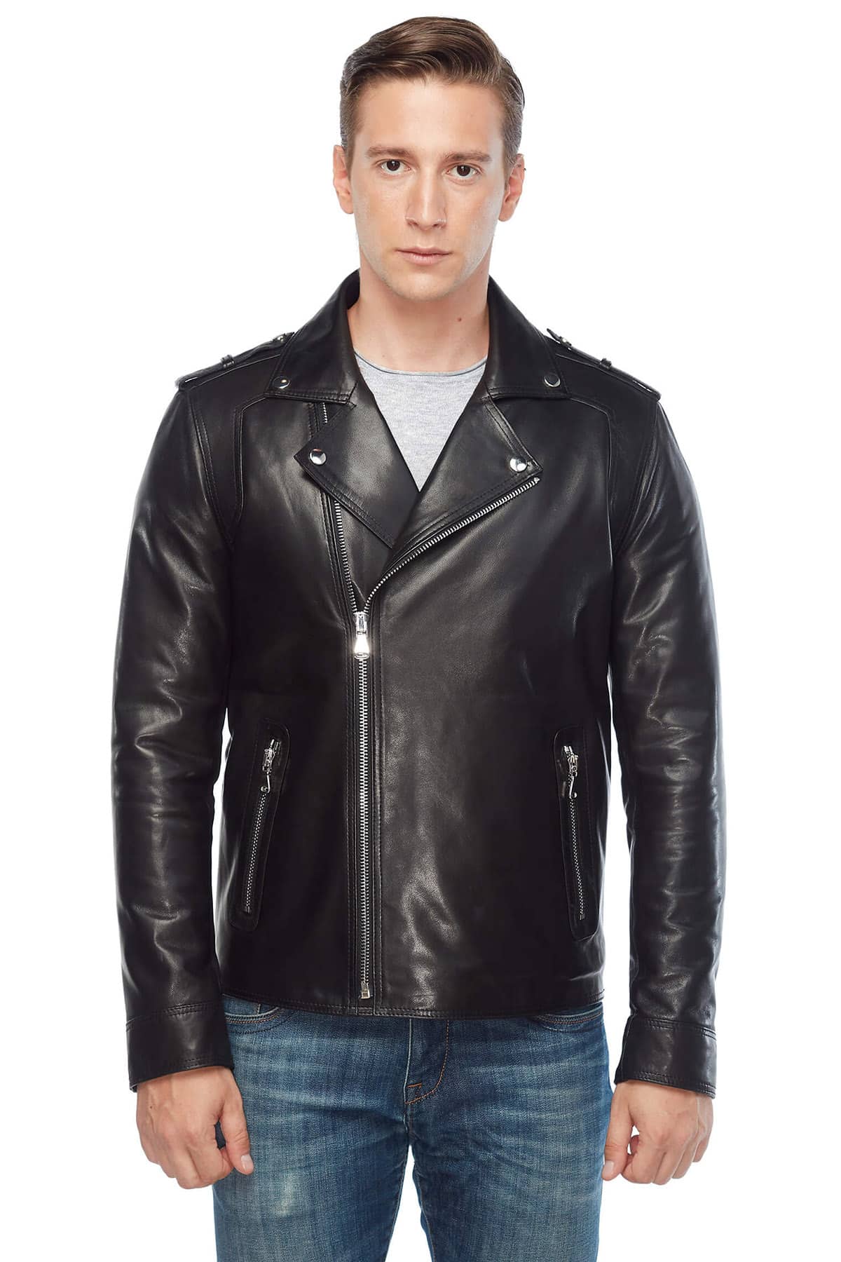 Hugh Dancy Men's 100 % Real Black Leather Biker Jacket