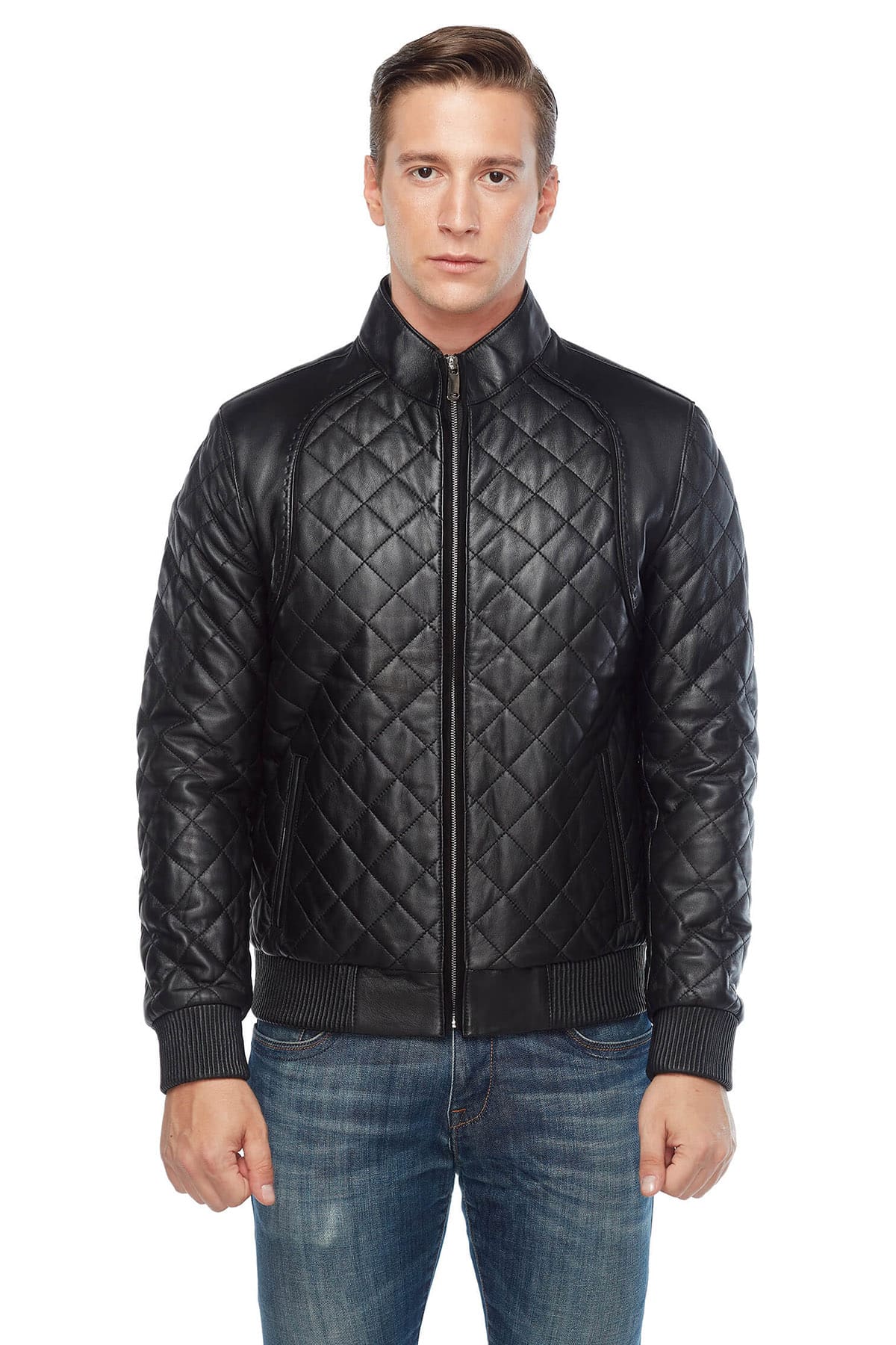 Hugh Dancy Men's 100 % Real Black Leather Quilted Bomber Jacket