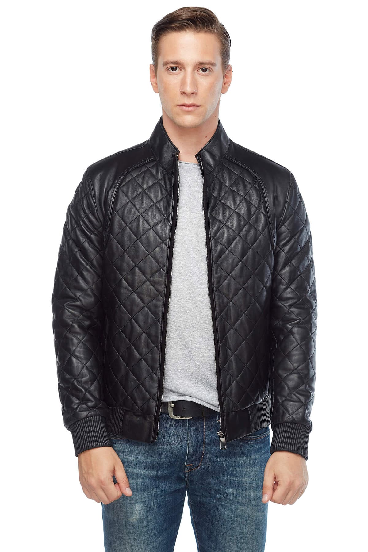 Hugh Dancy Men's 100 % Real Black Leather Quilted Bomber Jacket