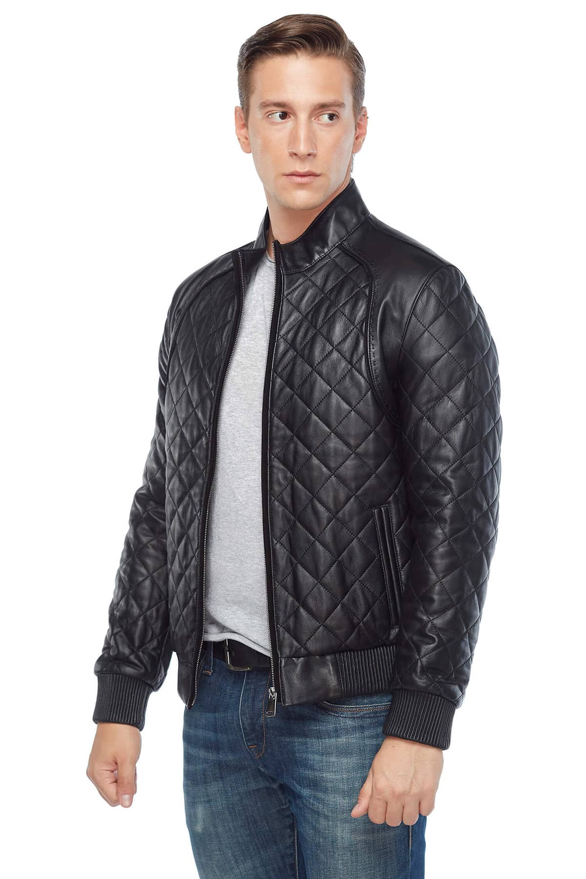 Hugh Dancy Men's 100 % Real Black Leather Quilted Bomber Jacket