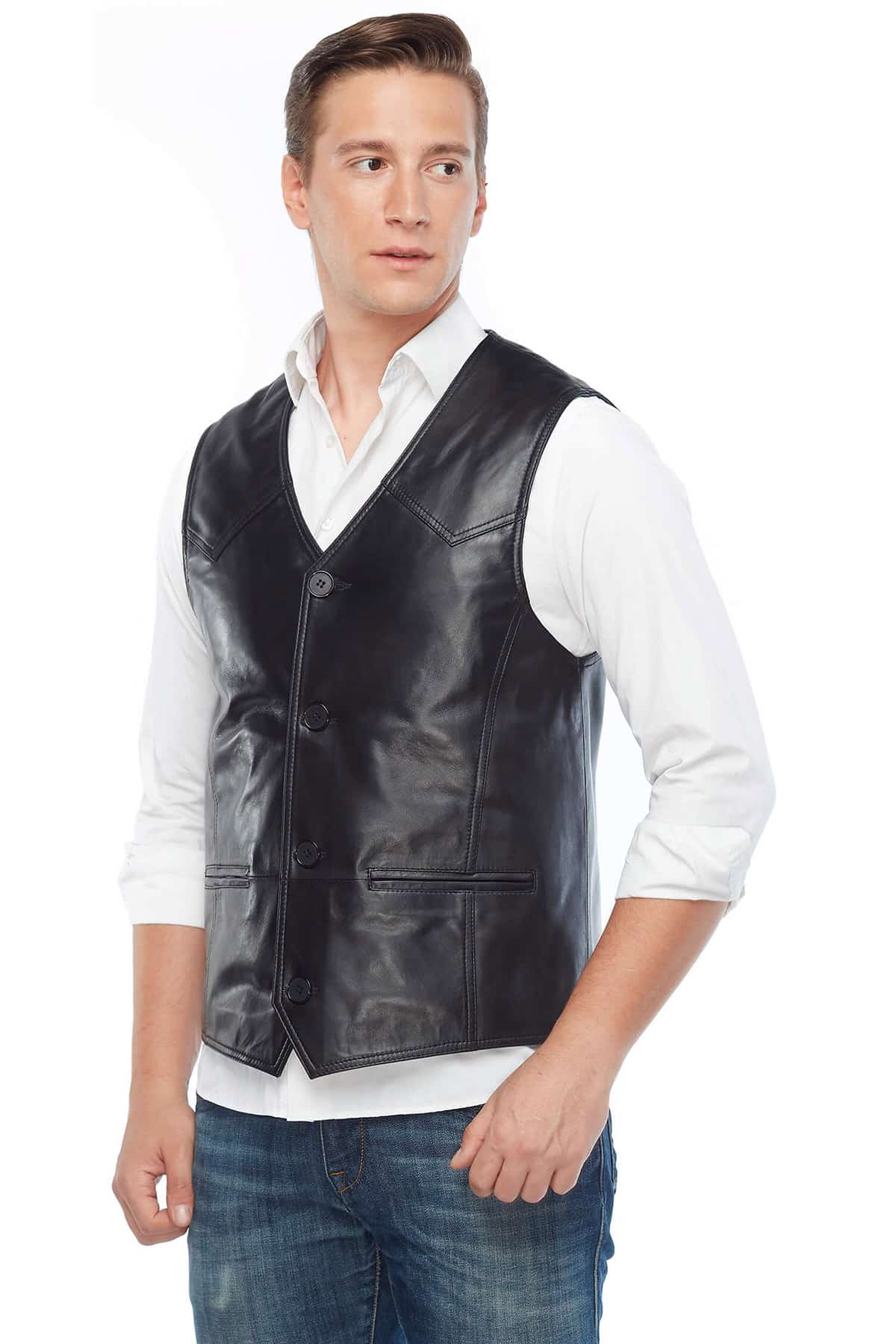 Jack Guinness Genuine Leather Vest Black Side