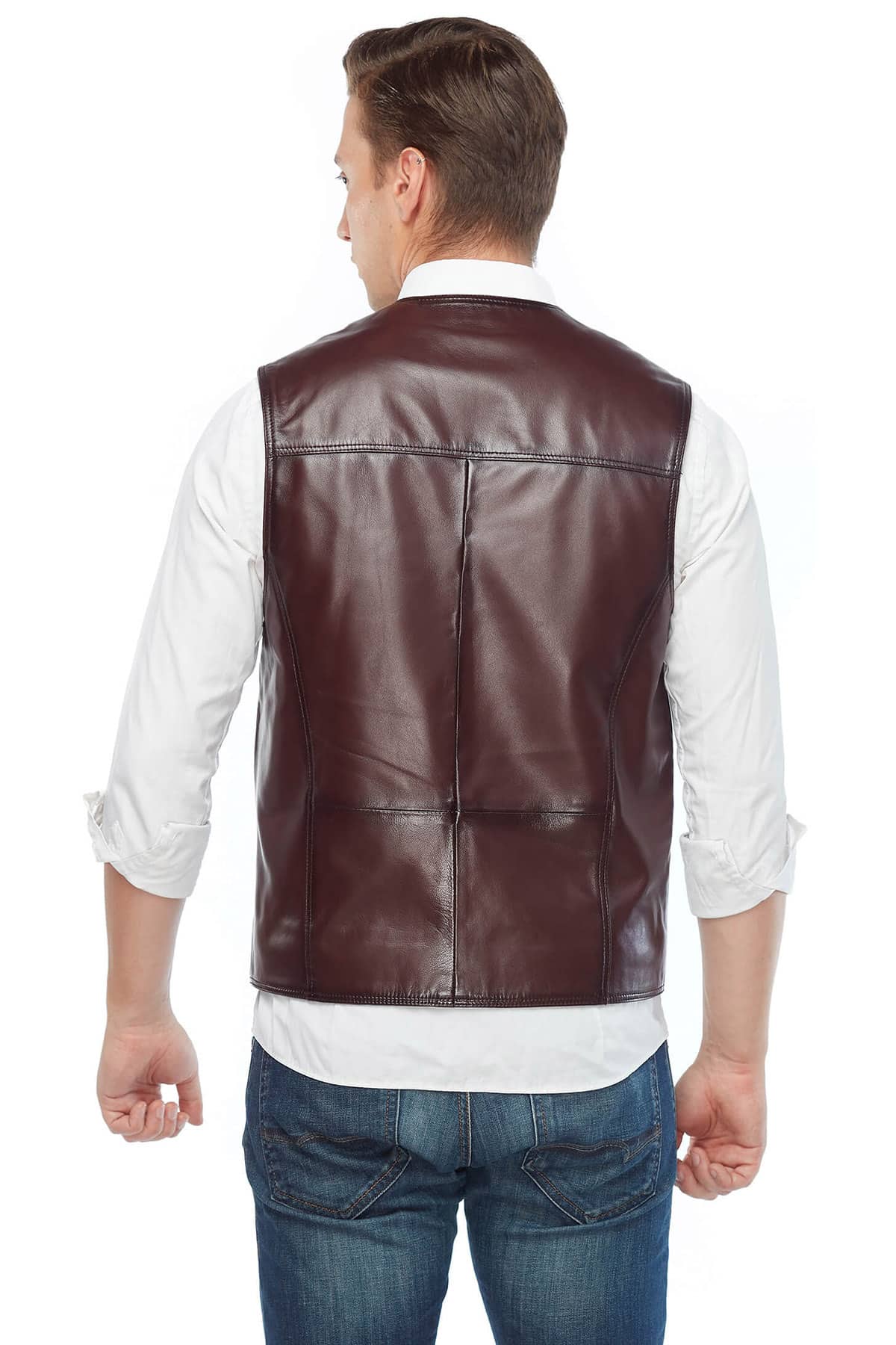 Jack Guinness Genuine Maroon Leather Vest Back