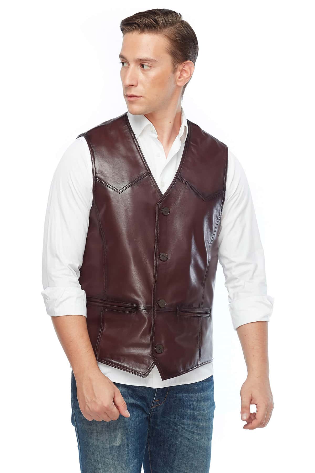 Jack Guinness Men's 100 % Real Maroon Leather Vest