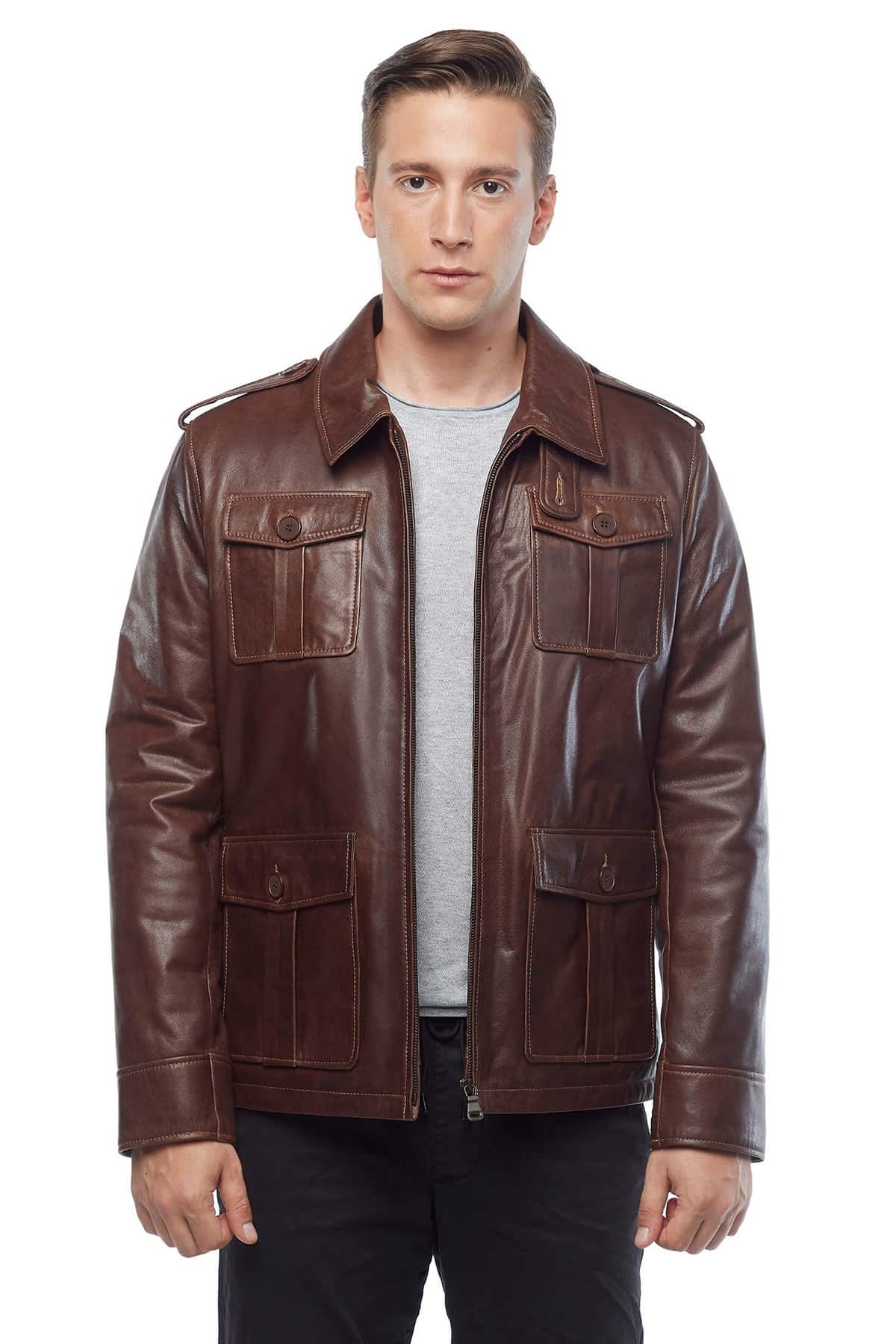 Jamie Campbell Bower Genuine Leather Jacket Brown - Urban Fashion Studio